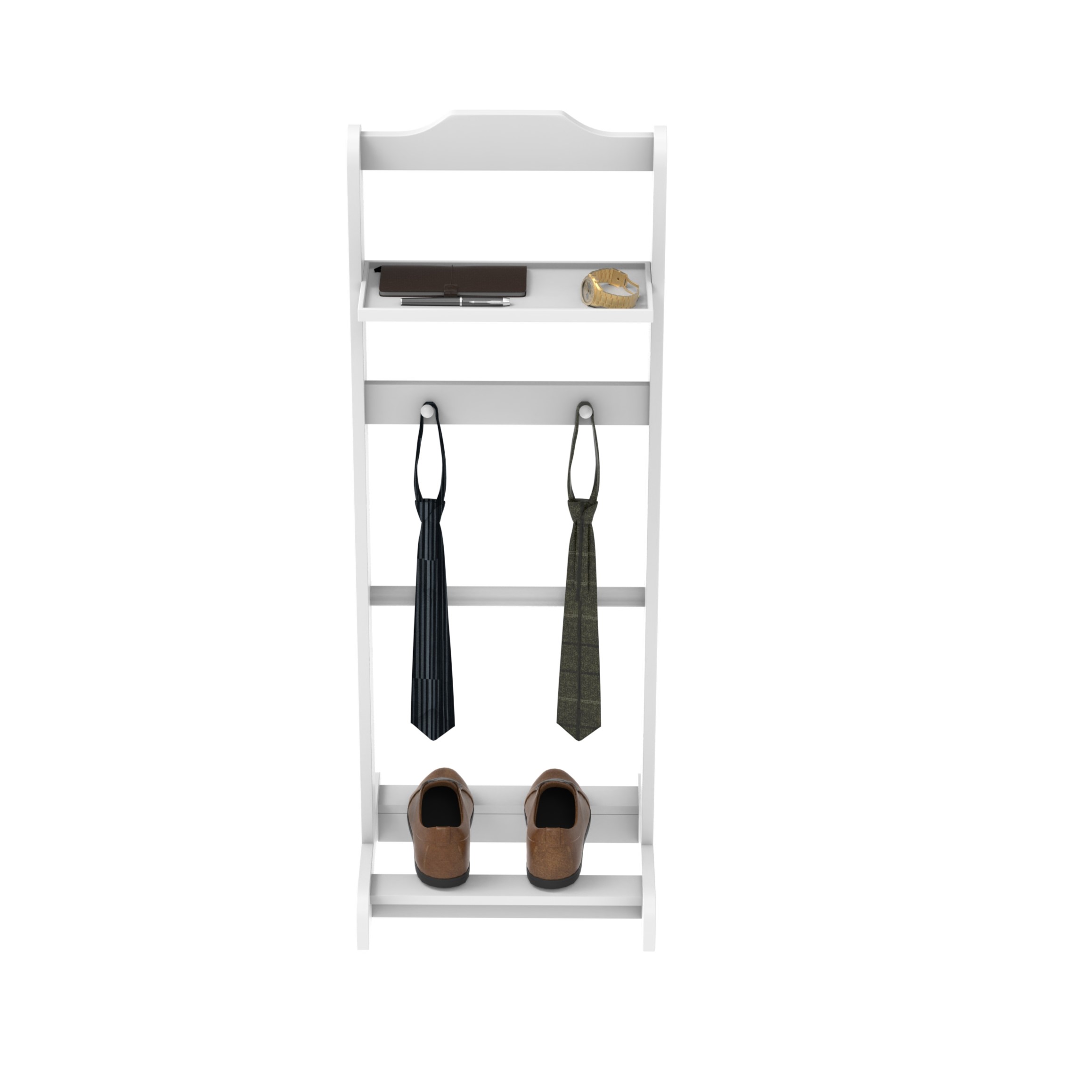 Accent Portable Garment Rack,Clothes Valet Stand with Storage Organizer,White Finish