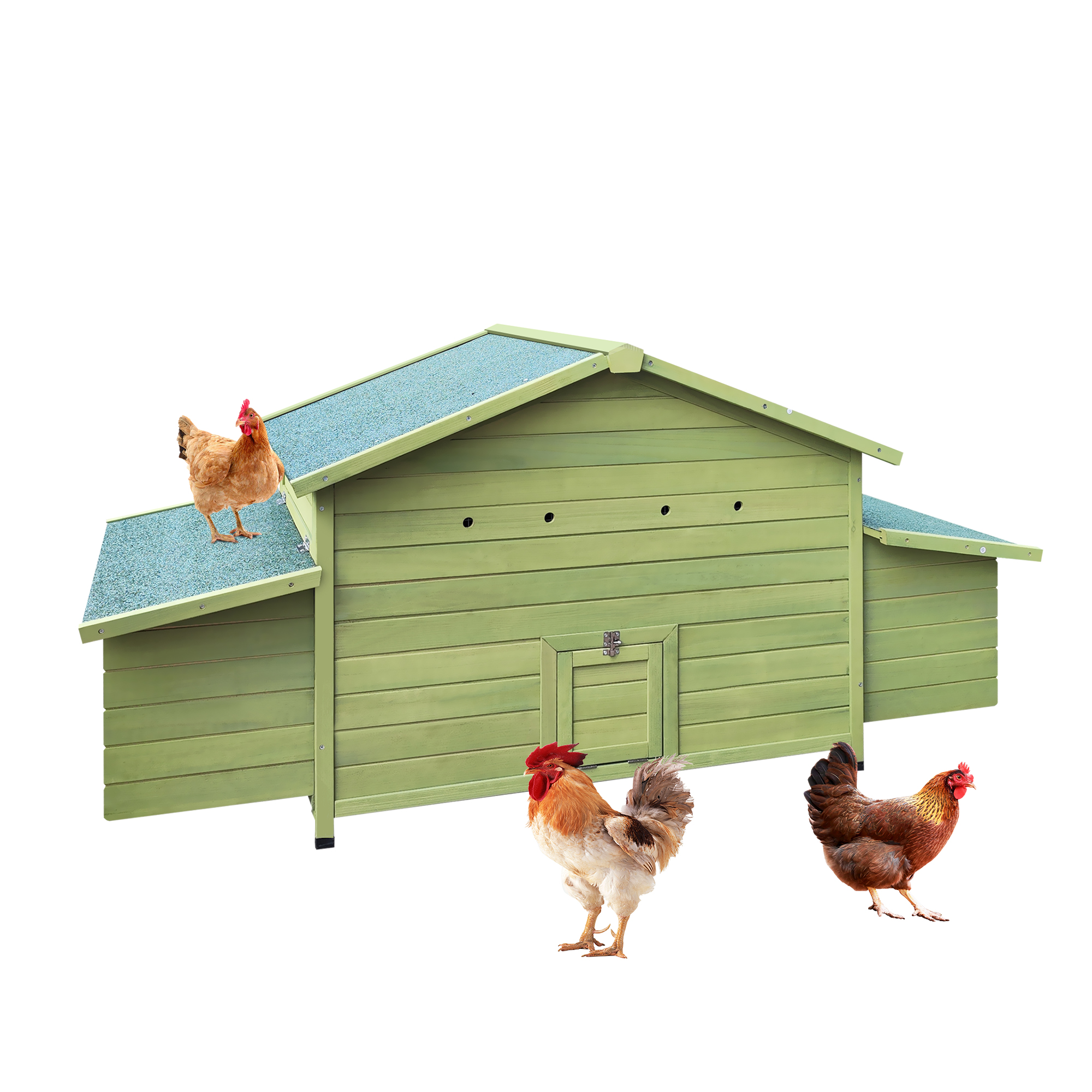 Wooden Chicken Coop Outdoor Hen House Poultry Cage with 2 Sides Large Nesting Boxes,2 Free-range Doors