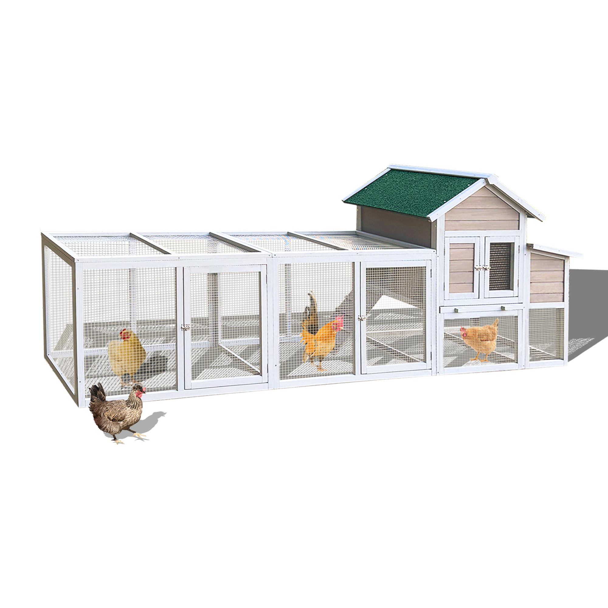 122" Large Gray Wood Chicken Coop Hen House Pet Rabbit Hutch Wooden Pet Cage Backyard with Nesting Box