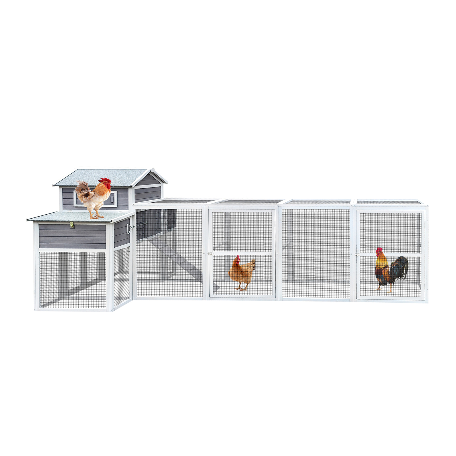 150＂Chicken Coop Extra Large Chicken House, Outdoor Wooden Hen House Black Rust-proof Metal Wire Poultry Cage with Two Nesting Boxes, 5 Perches