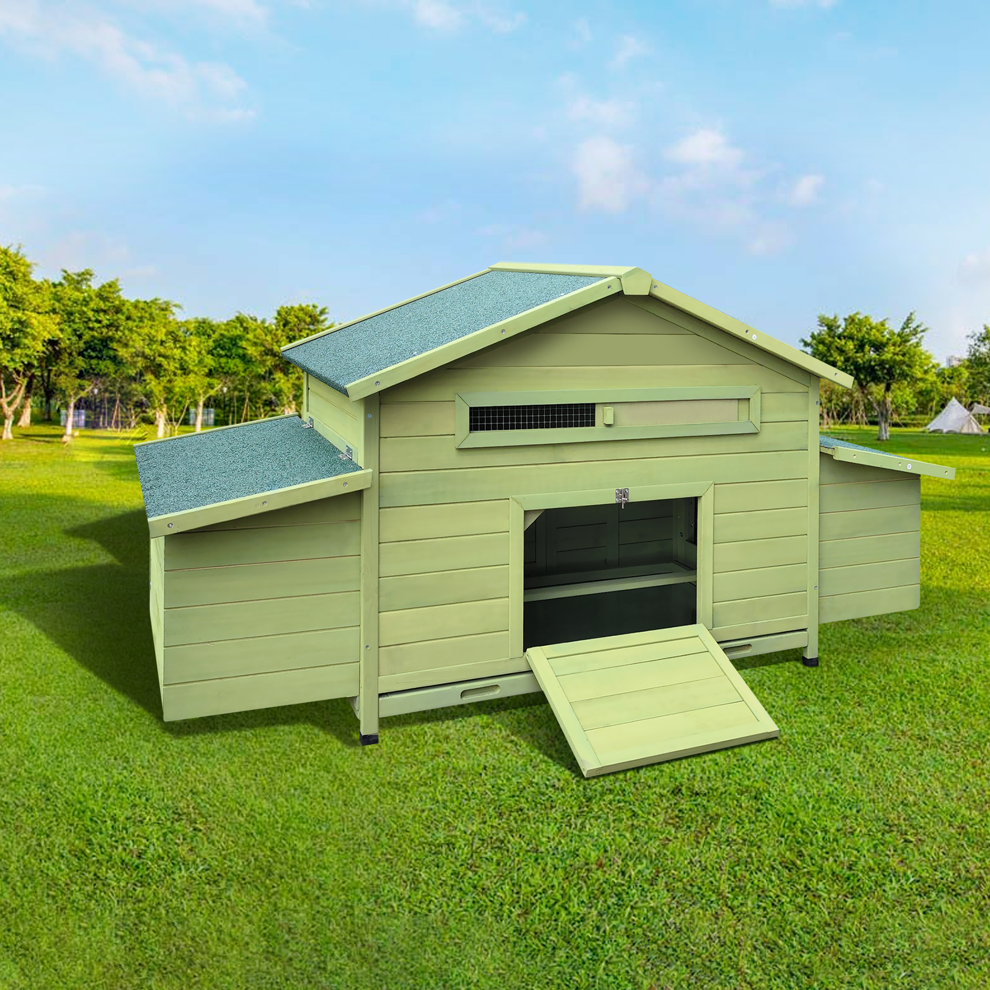 Wooden Chicken Coop Outdoor Hen House Poultry Cage with 2 Sides Large Nesting Boxes,2 Free-range Doors