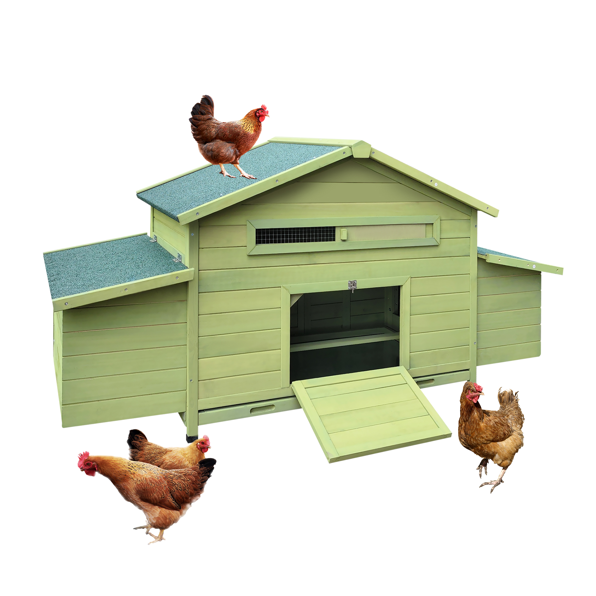 Wooden Chicken Coop Outdoor Hen House Poultry Cage with 2 Sides Large Nesting Boxes,2 Free-range Doors