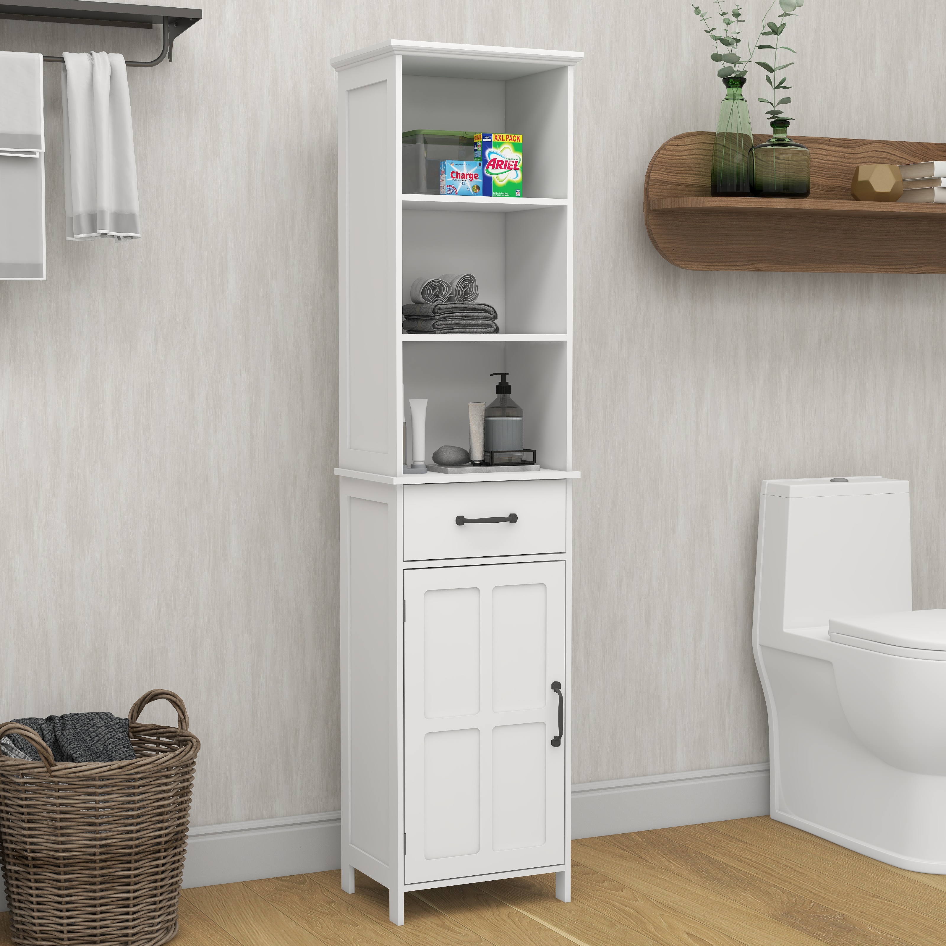 Floor Standing Cabinet with 1 Door and 1 Drawer - White