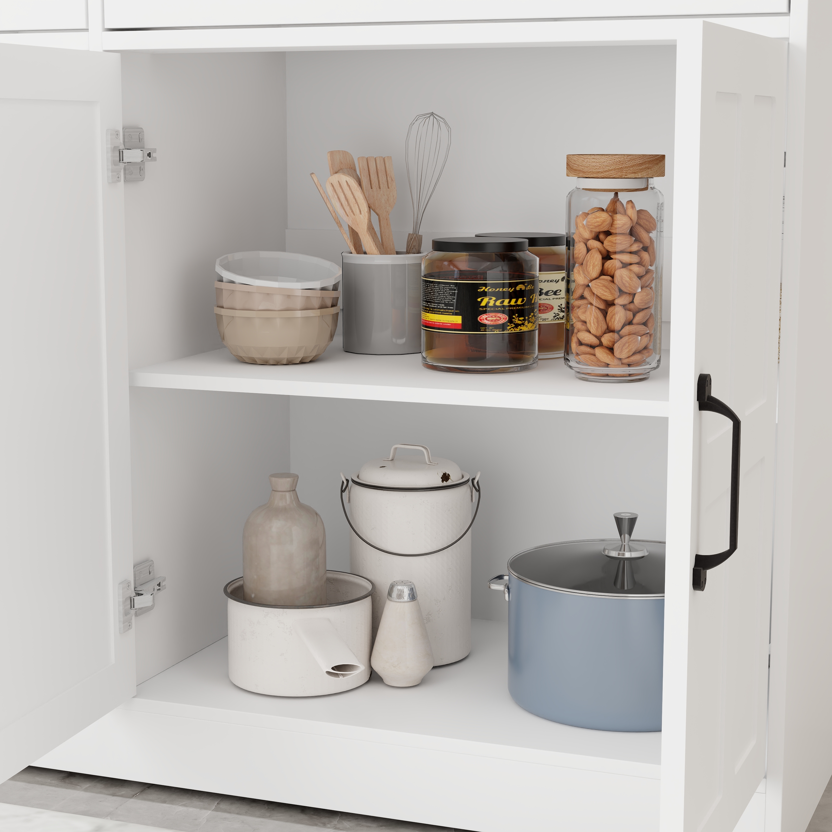 47.95" Farmhouse Buffet Cabinet Storage Sideboard with 2 Drawers and 4 Doors for Dining Living Room Kitchen Cupboard-White