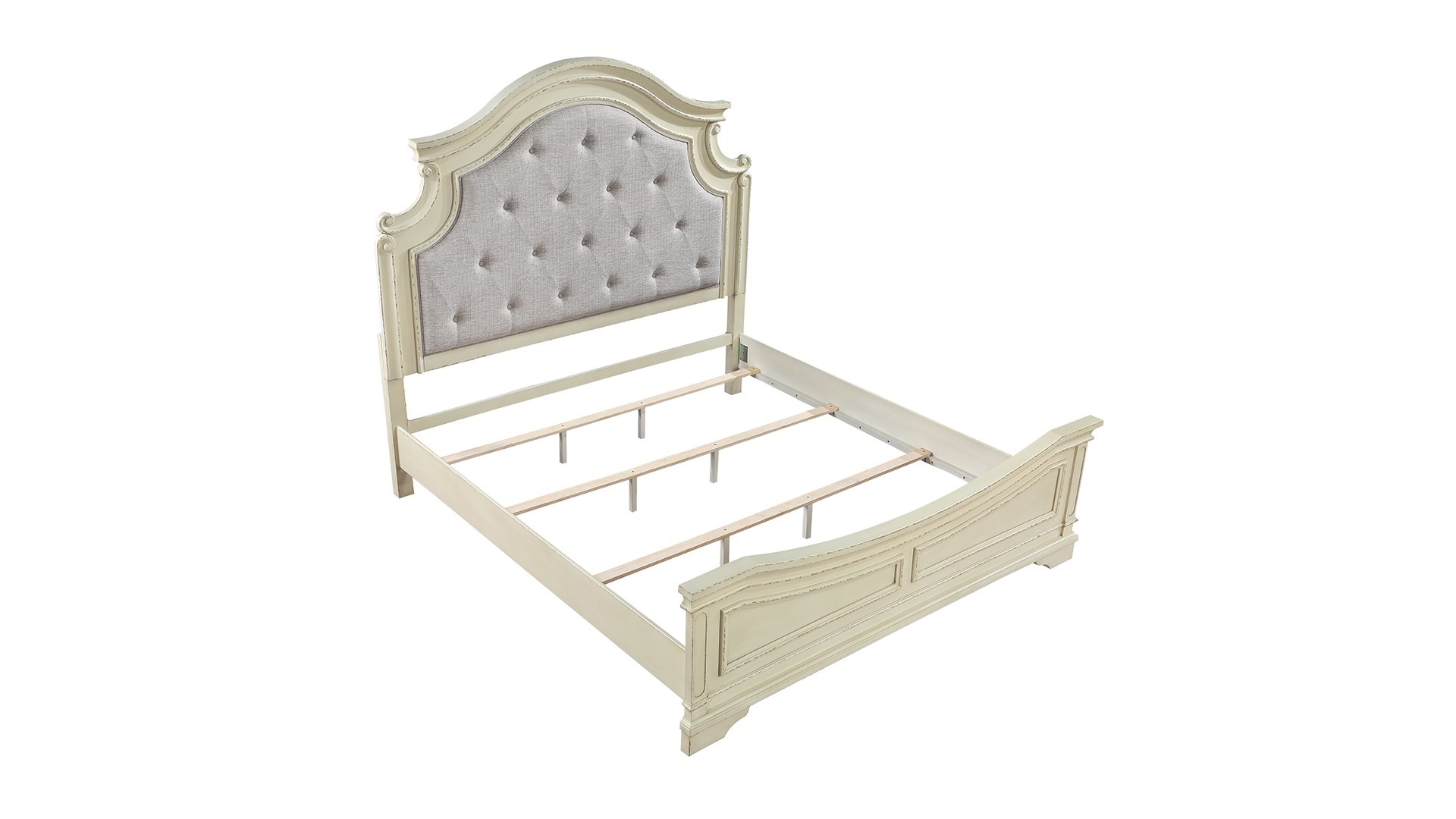 Noble Traditional Style King Bed with Button Tufted Upholstery Headboard Made with Wood in Antique Beige