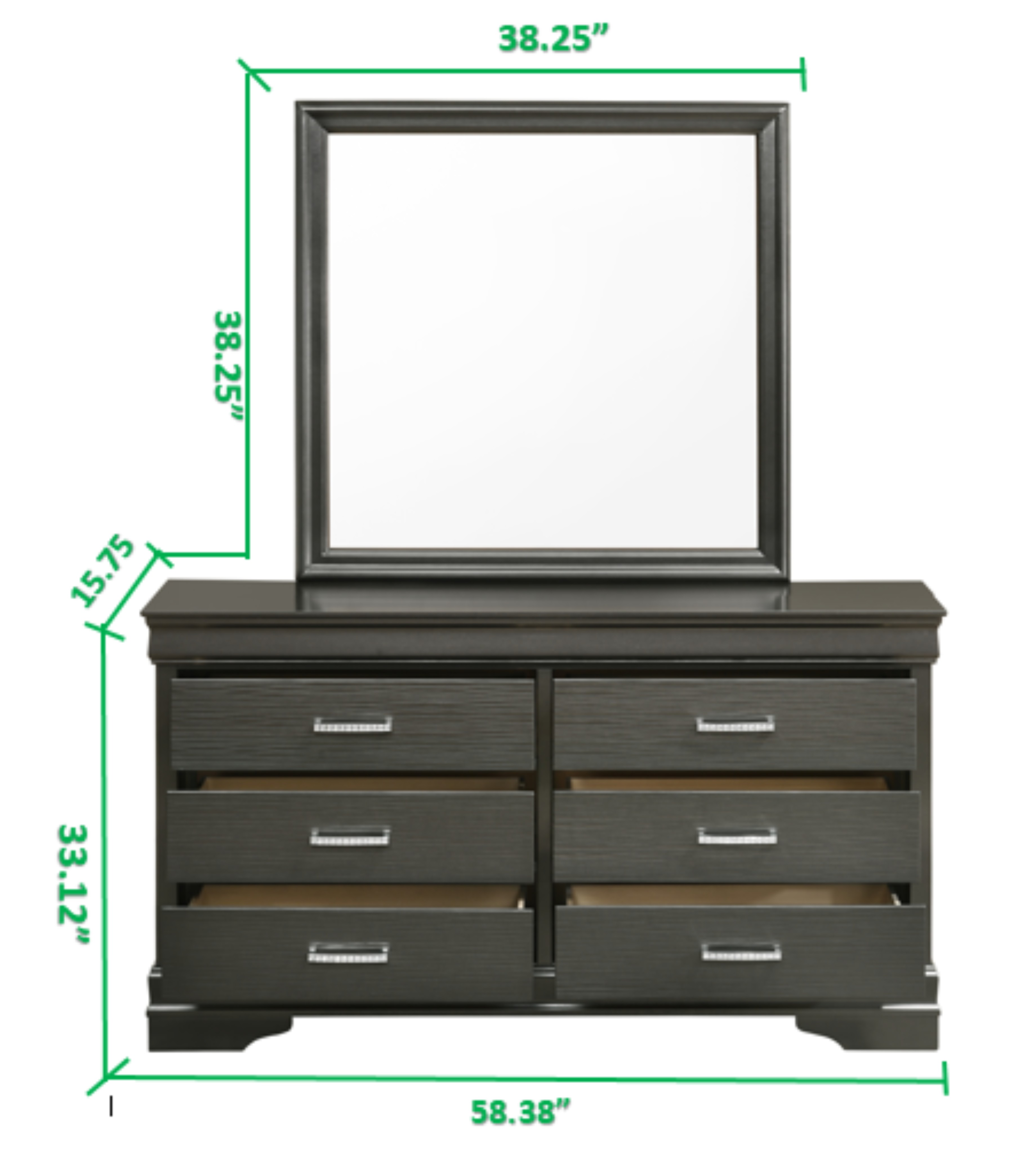 Modern Brooklyn 6 Drawer Dresser made with Wood in Gray