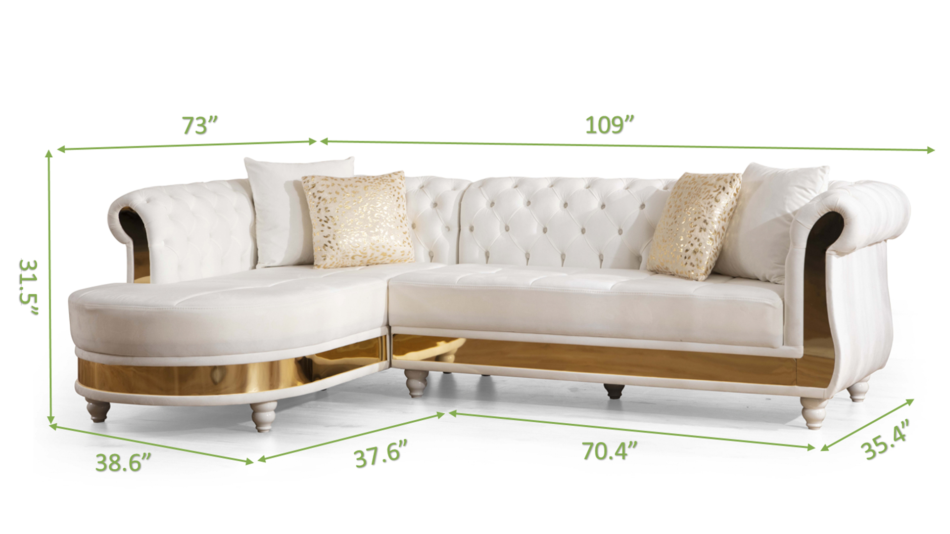 Julia Gold Detailed Tufted Upholstery Sectional made with Wood In Off White