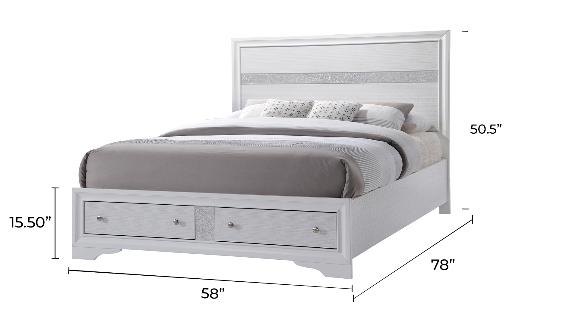 Matrix Traditional Style Full Size Storage Bed made with Wood in White