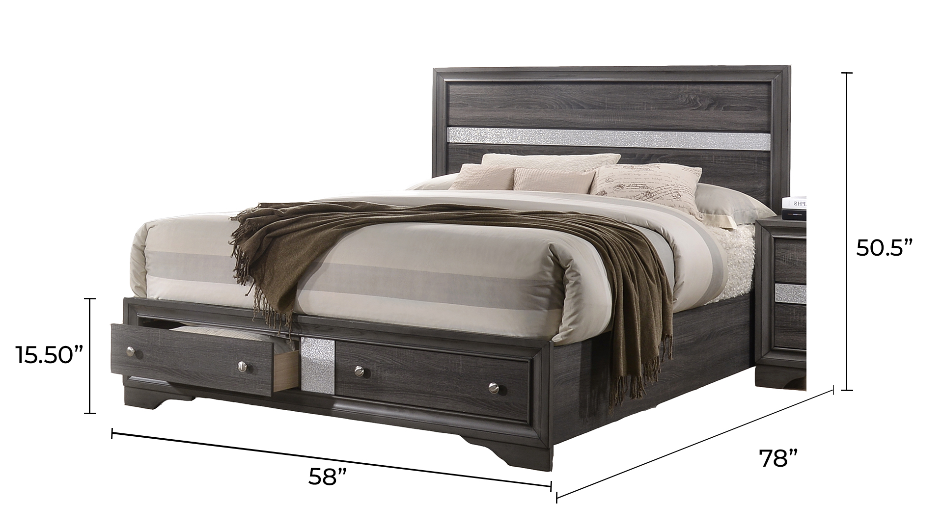 Matrix Traditional Style Full Size Storage Bed made with Wood in Gray