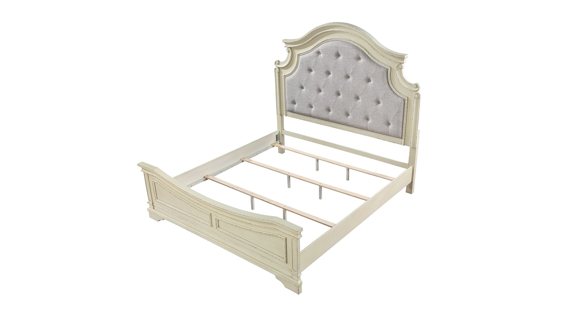 Noble Traditional Style King Bed with Button Tufted Upholstery Headboard Made with Wood in Antique Beige