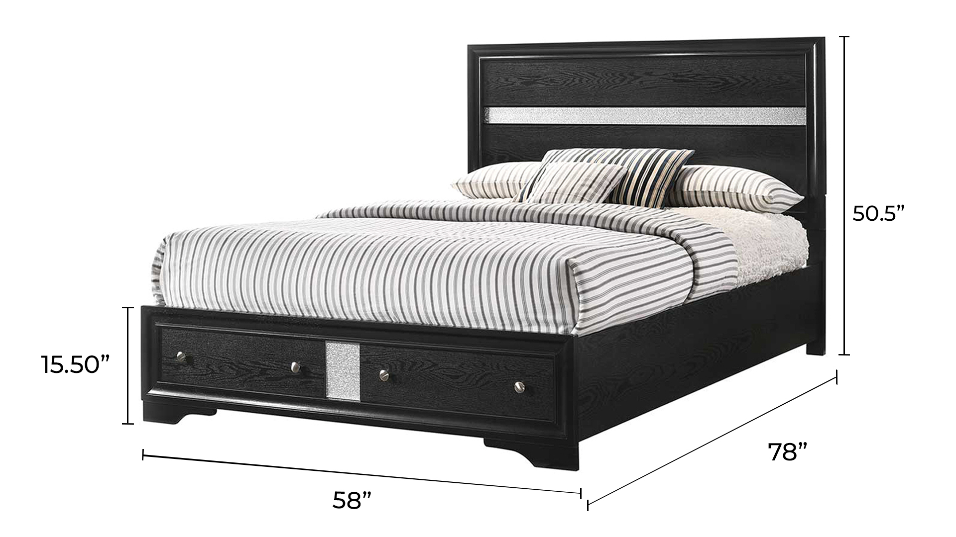 Matrix Traditional Style Full Size Storage Bed made with Wood in Black