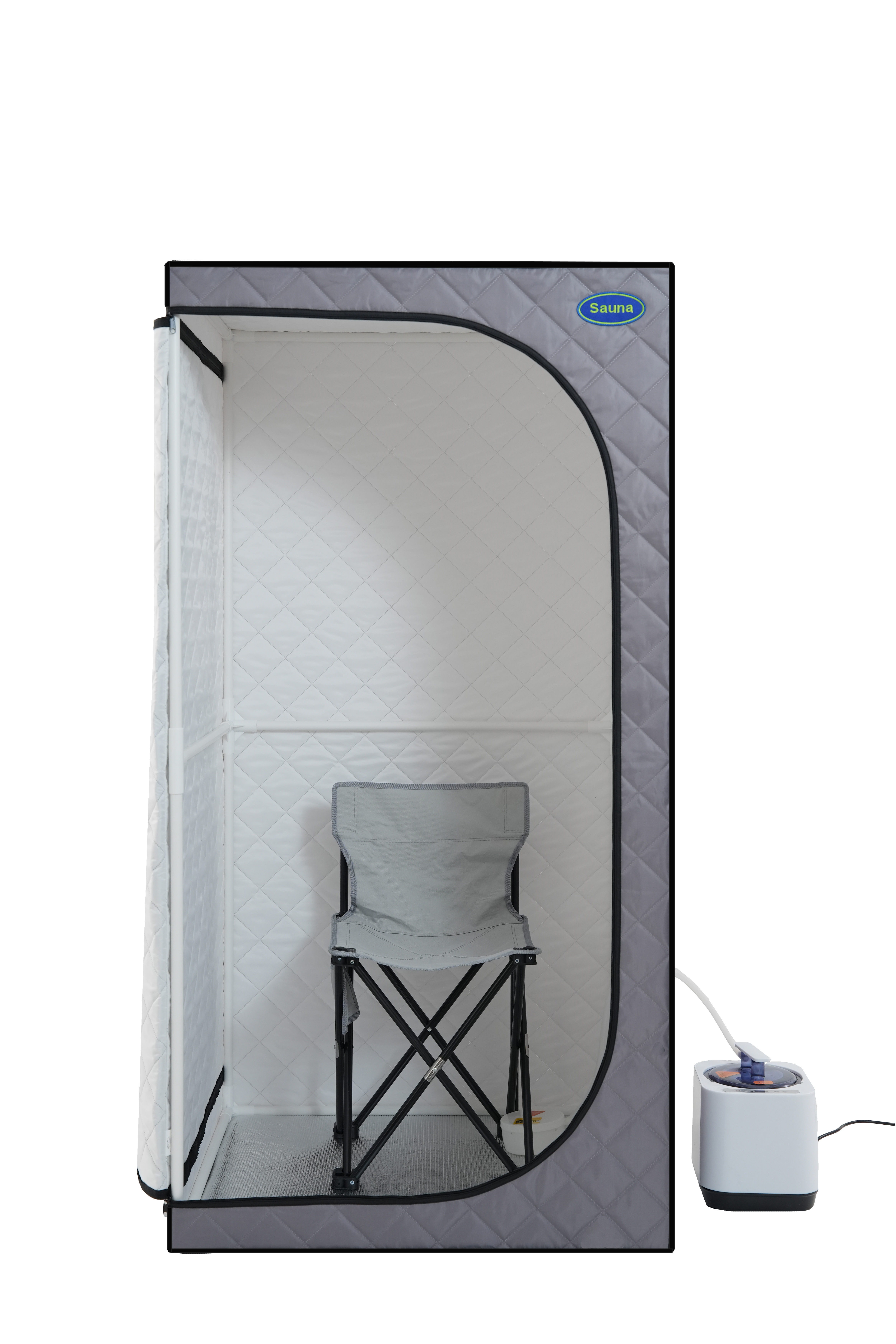 Portable Grey Mini Plus style Steam Sauna tent–Personal Home Spa, with Steam Generator, Remote Control, Foldable Chair, PVC pipes. Easy to Install,fast heating, with FCC & UL Certification