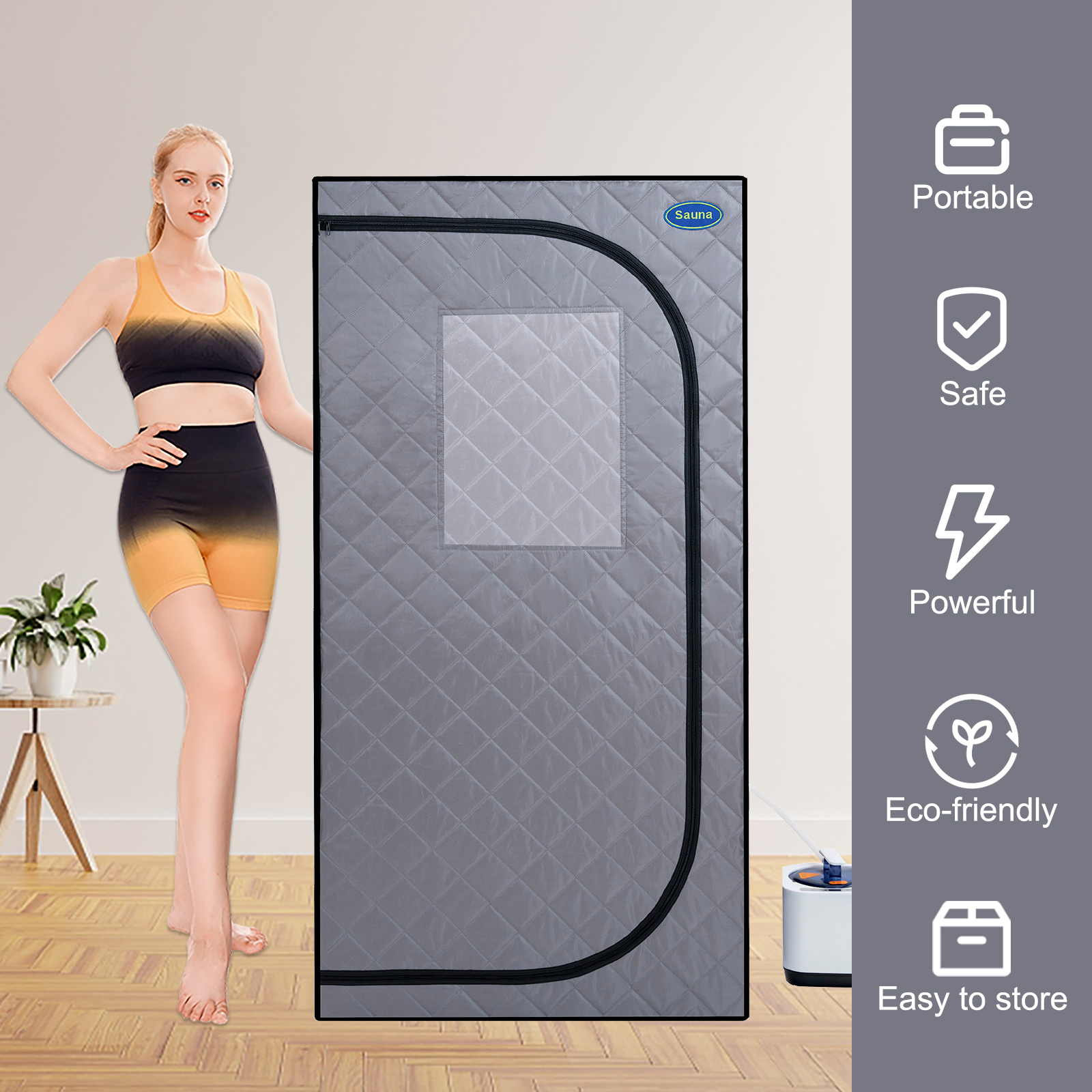 Portable Grey Mini Plus style Steam Sauna tent–Personal Home Spa, with Steam Generator, Remote Control, Foldable Chair, PVC pipes. Easy to Install,fast heating, with FCC & UL Certification