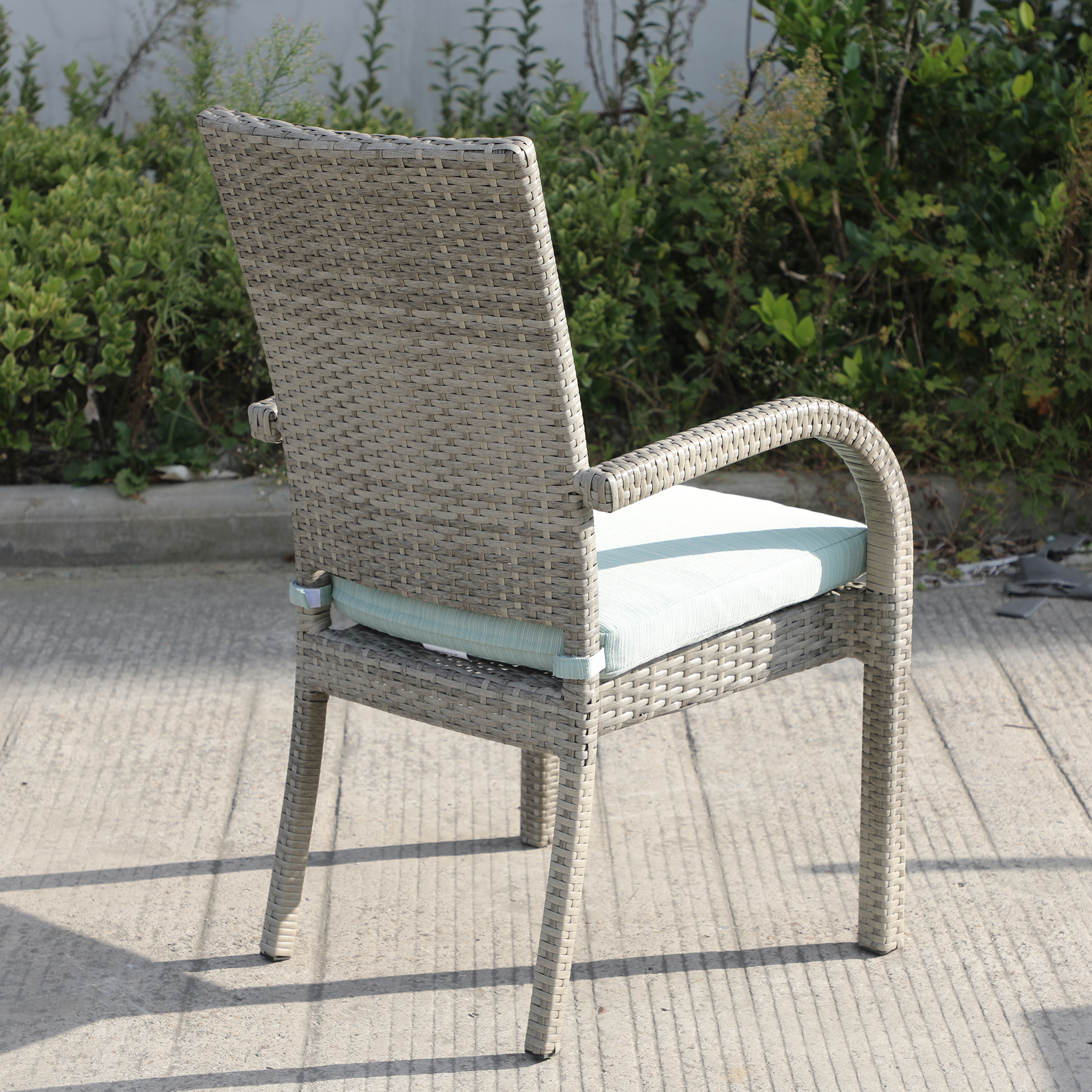 Balcones Outdoor Wicker Dining Chairs With Cushions, Set of 8, Gray/Aqua