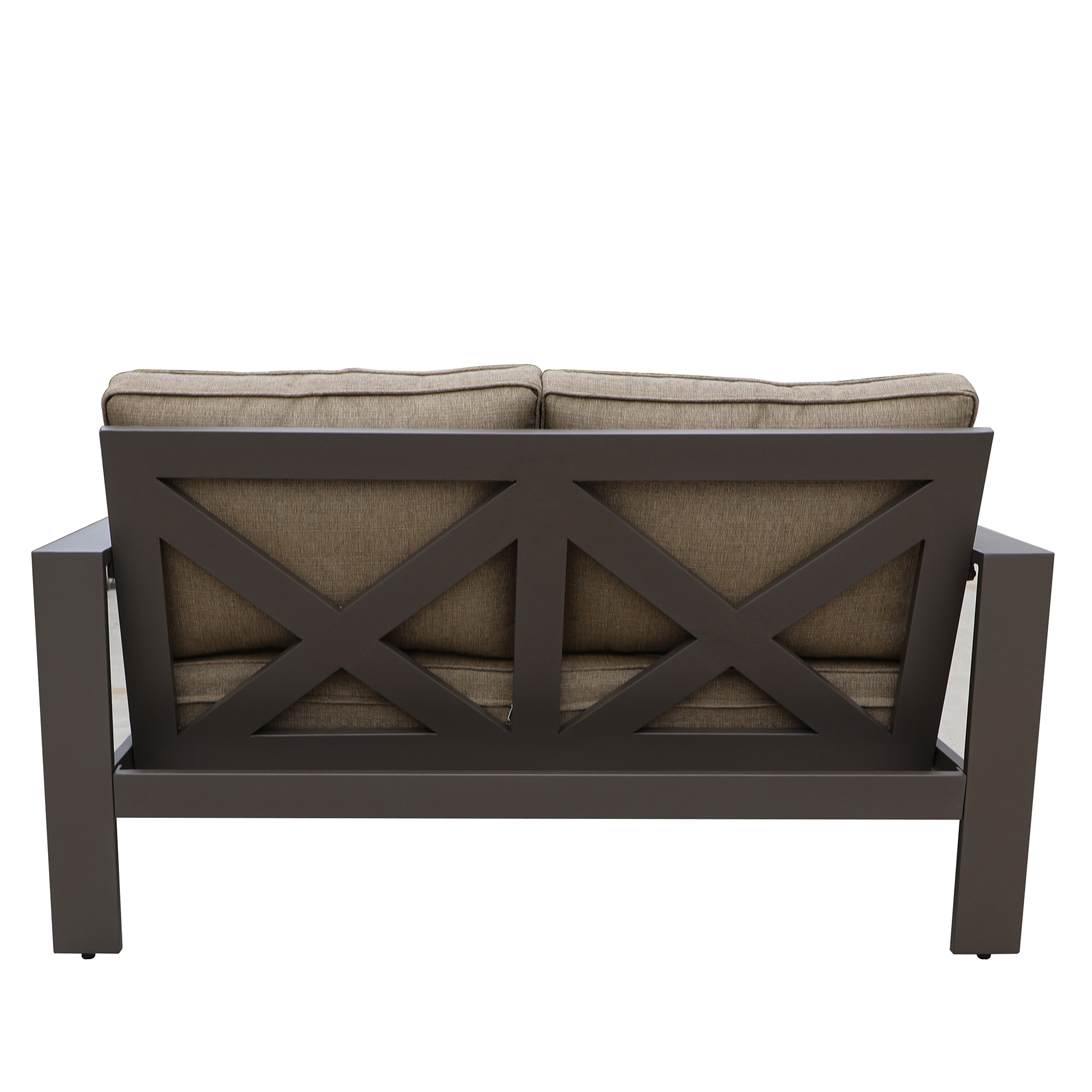 Colorado Outdoor Patio Furniture - Brown Aluminum Framed Garden Loveseat with Chocolate Cushions