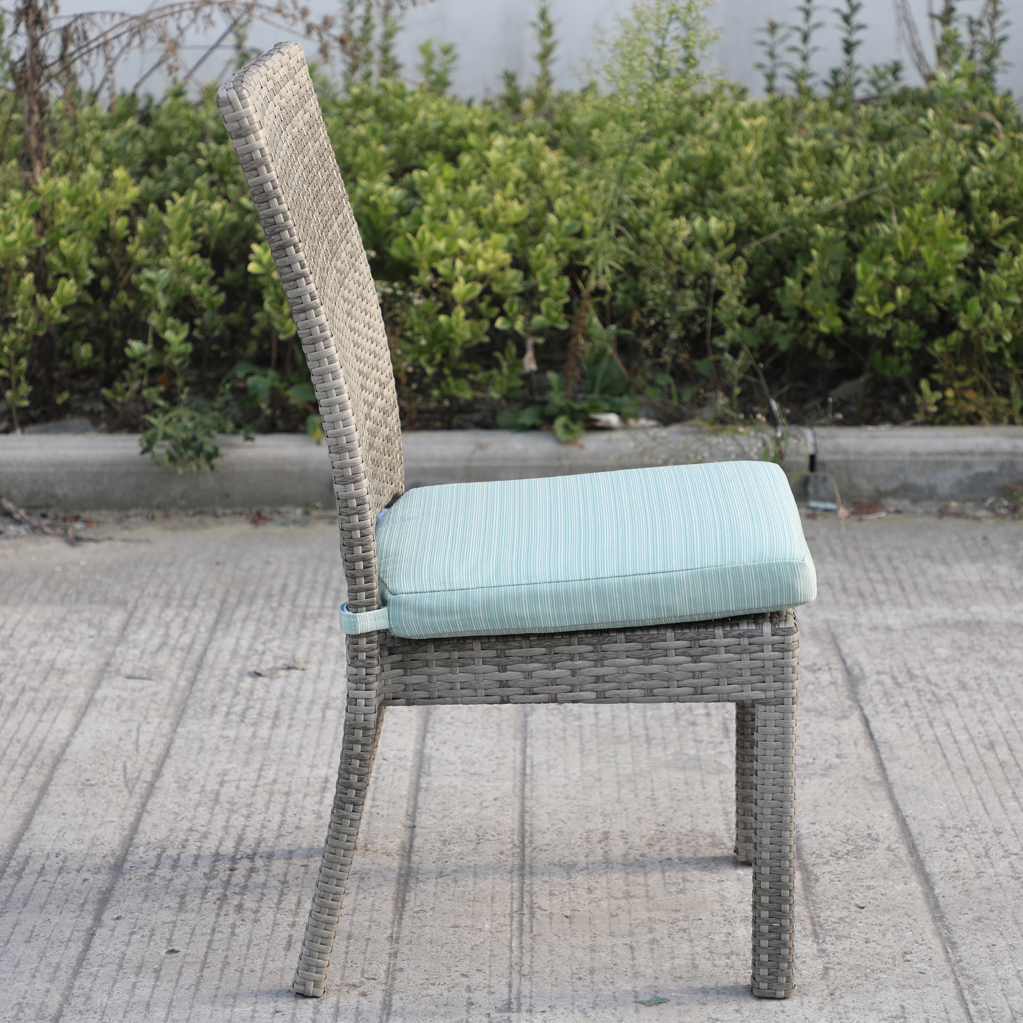 Balcones Outdoor Wicker Dining Chairs With Cushions, Set of 8, Gray/Aqua