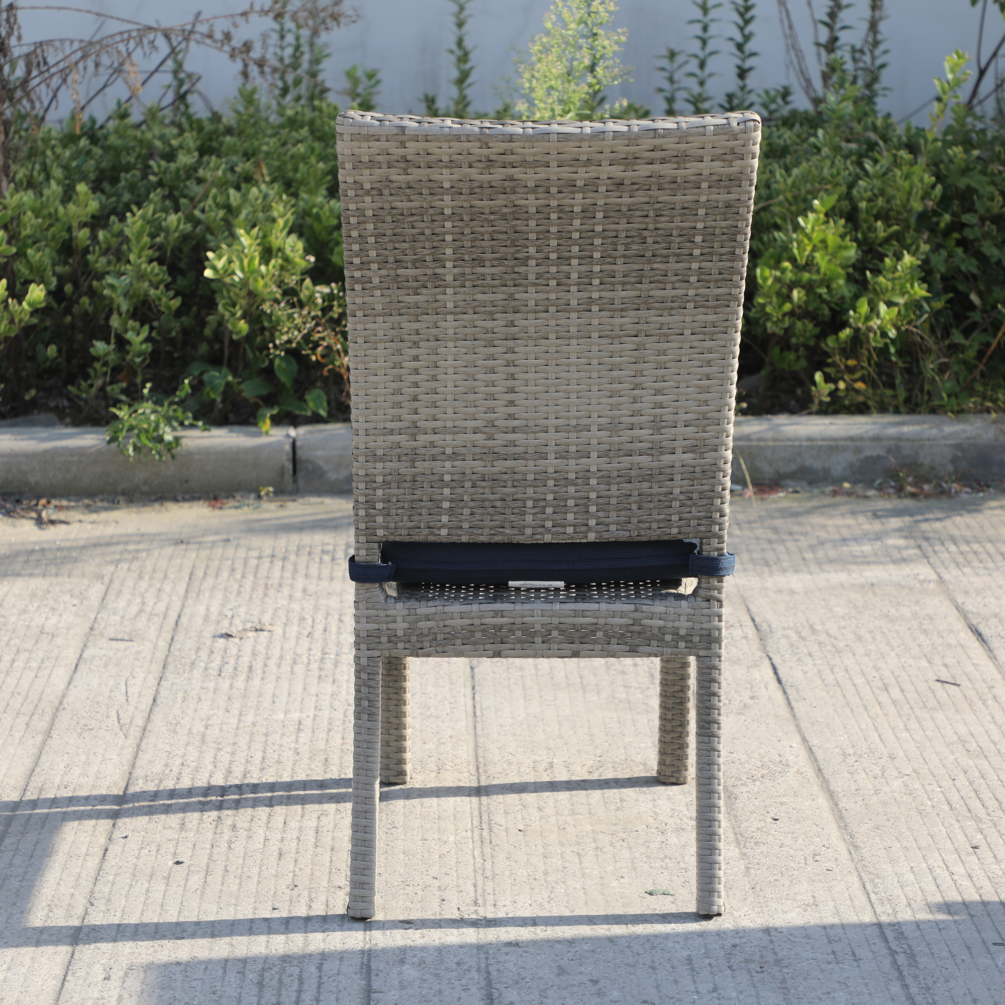 Balcones Outdoor Wicker Dining Chairs With Cushions, Set of 8, Gray/Navy