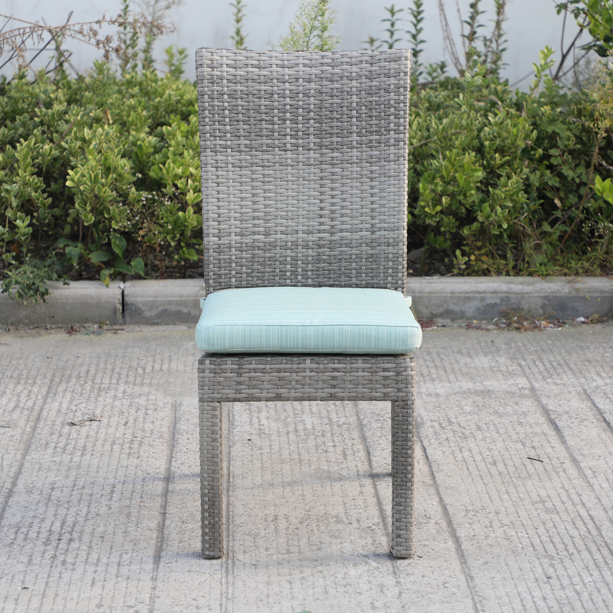 Balcones Outdoor Wicker Dining Chairs With Cushions, Set of 8, Gray/Aqua