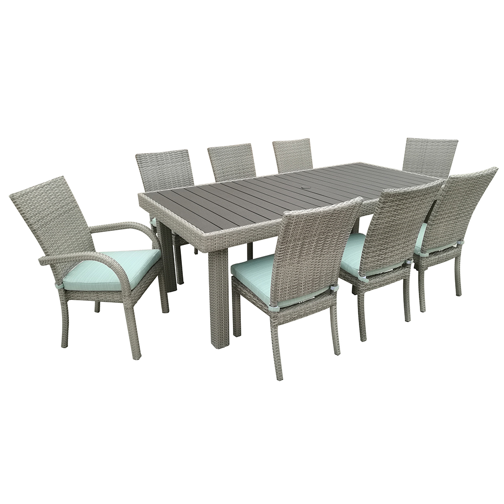 Balcones 9-Piece Outdoor Dining Table Set With 8-Dining Chairs, Gray/Aqua