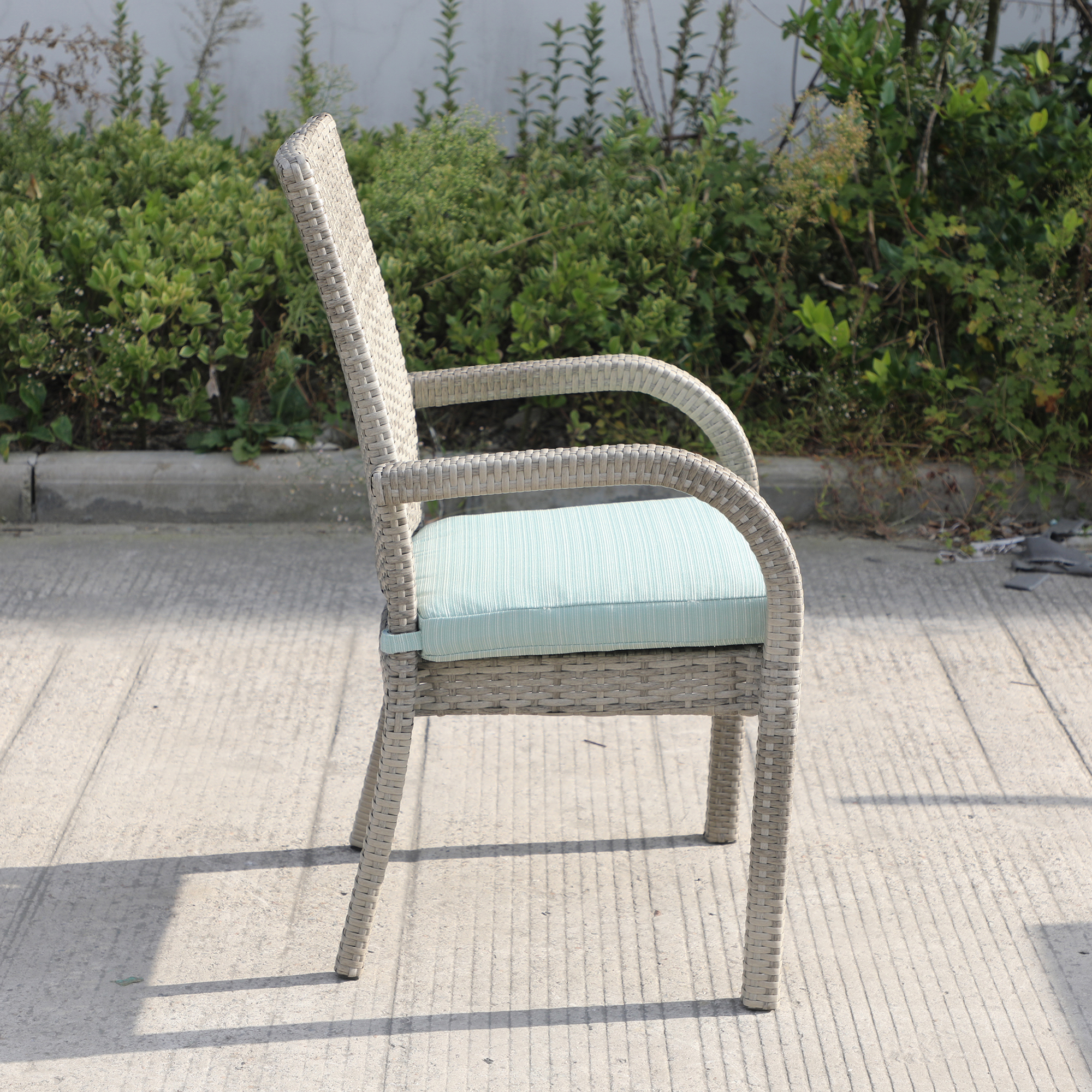 Balcones Outdoor Wicker Dining Chairs With Cushions, Set of 8, Gray/Aqua