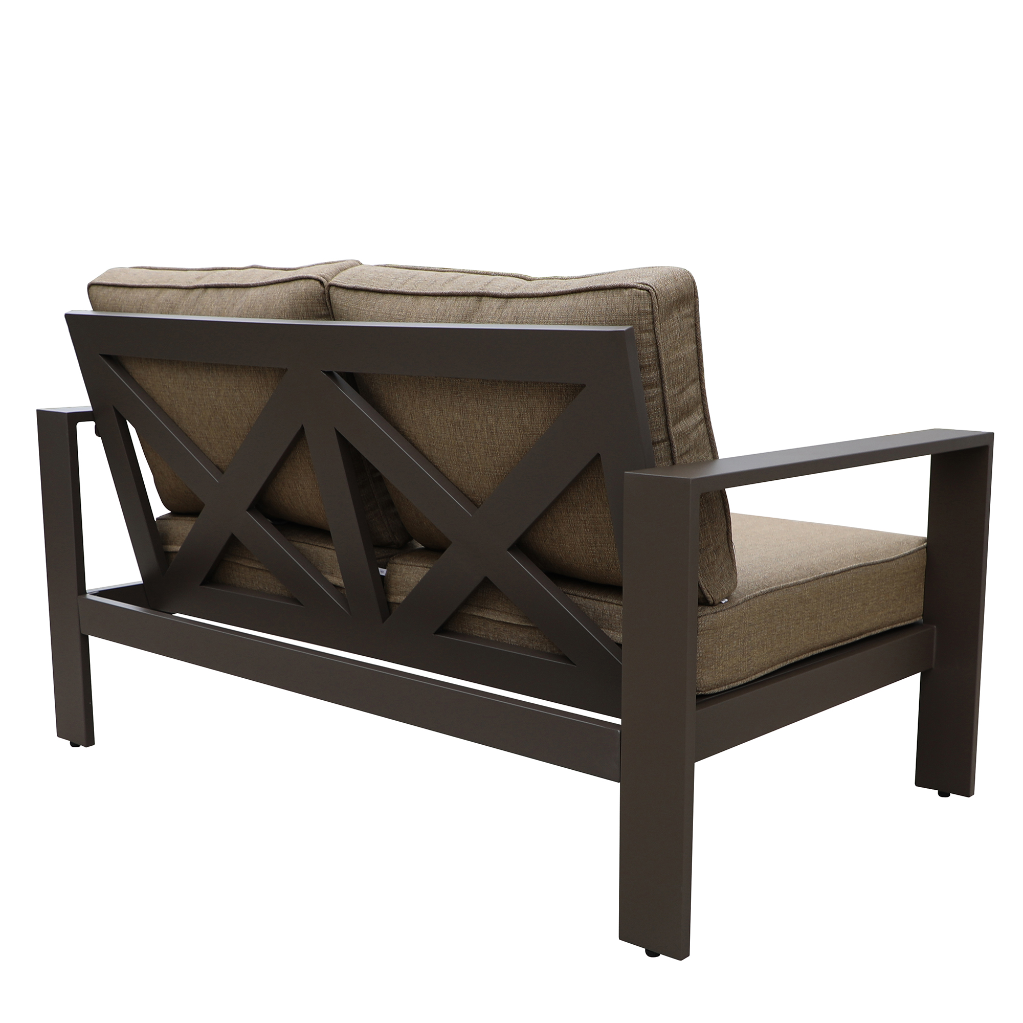 Colorado Outdoor Patio Furniture - Brown Aluminum Framed Garden Loveseat with Chocolate Cushions