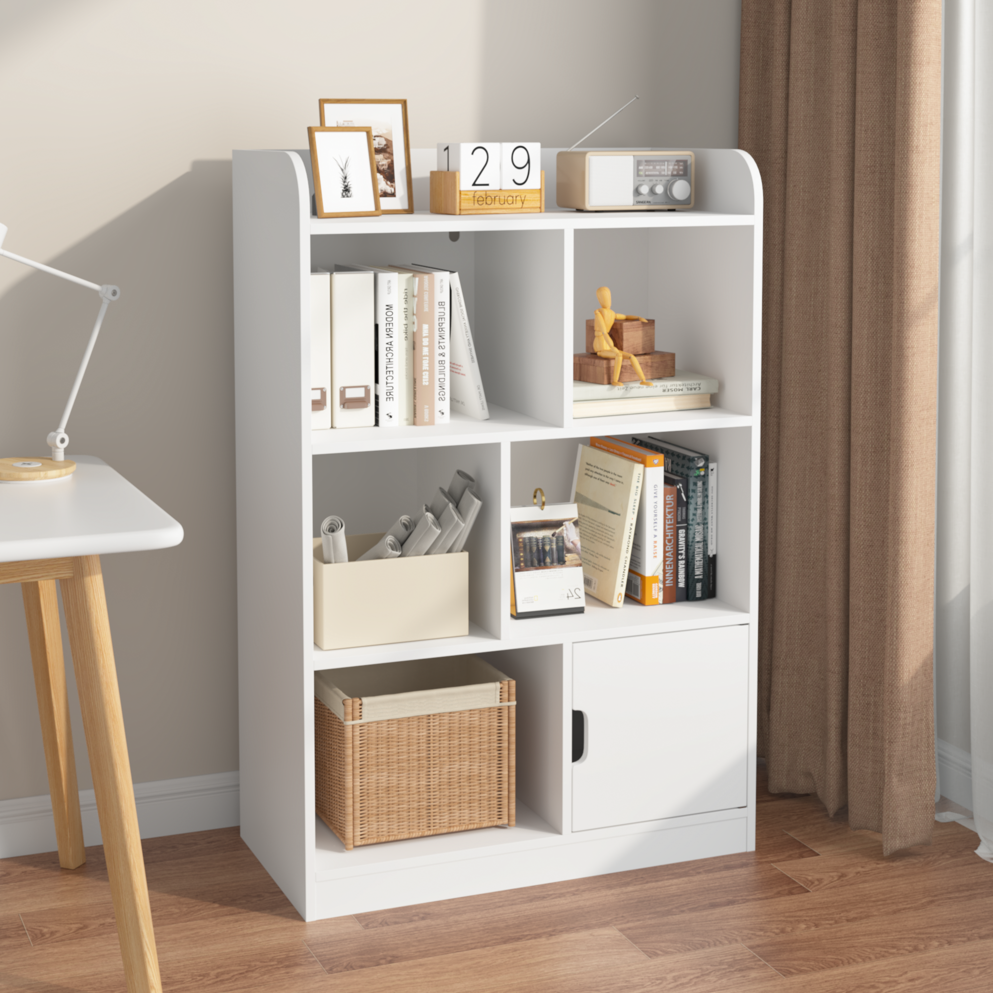 Kids Bookcase, Bookshelf with 6 Compartments, Freestanding Shelves and Cube Organizer, for Bedroom Living Room Office Closet School in White