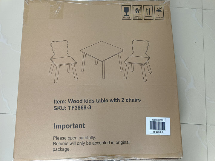 Kids Table and 2 Chairs Set, 3 Pieces Toddler Table and Chair Set, Wooden Activity Play Table Set (Bear&Tiger)