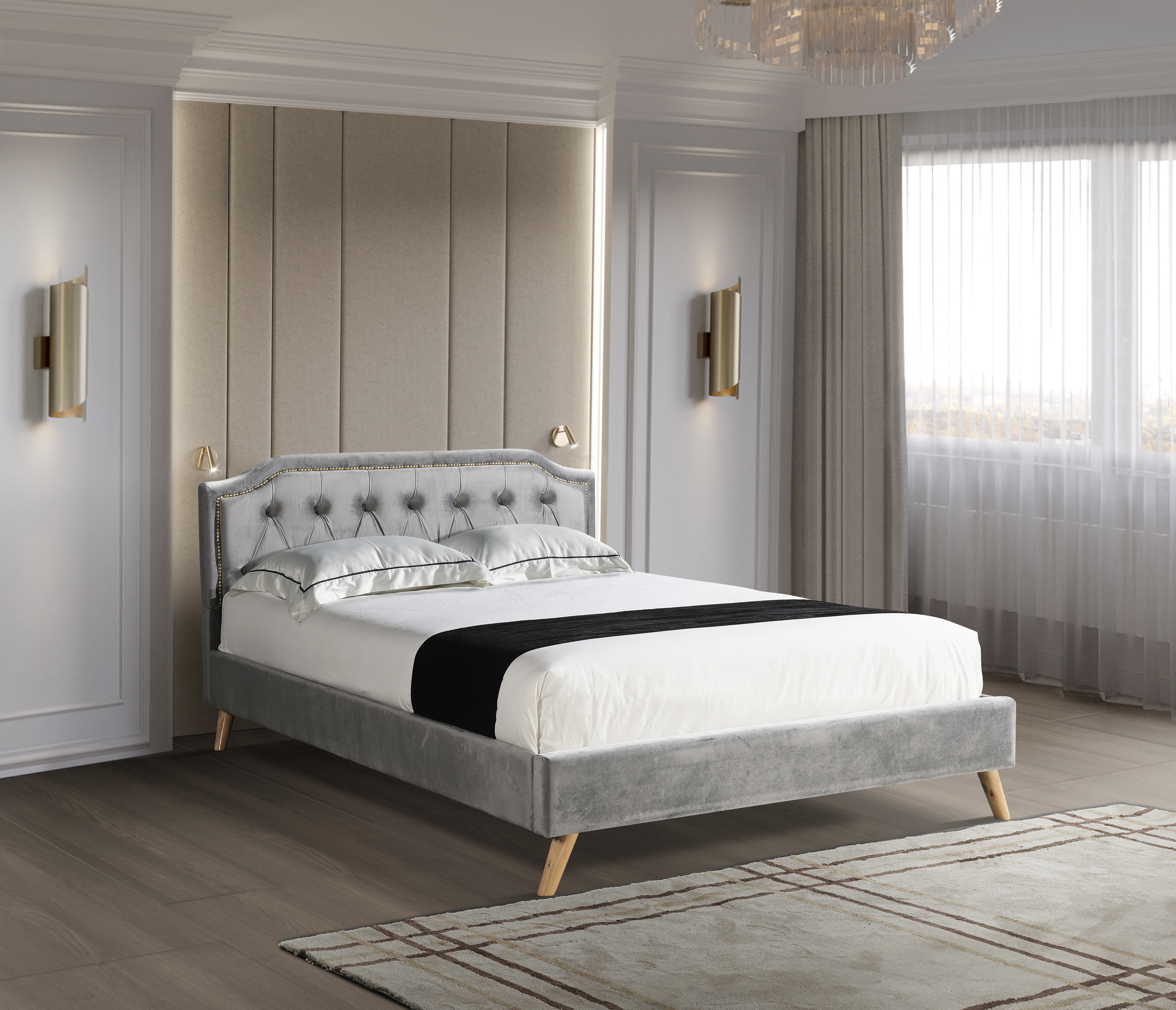 Full Size upholstered platform bed gray fabric bed frame-Boyel Living