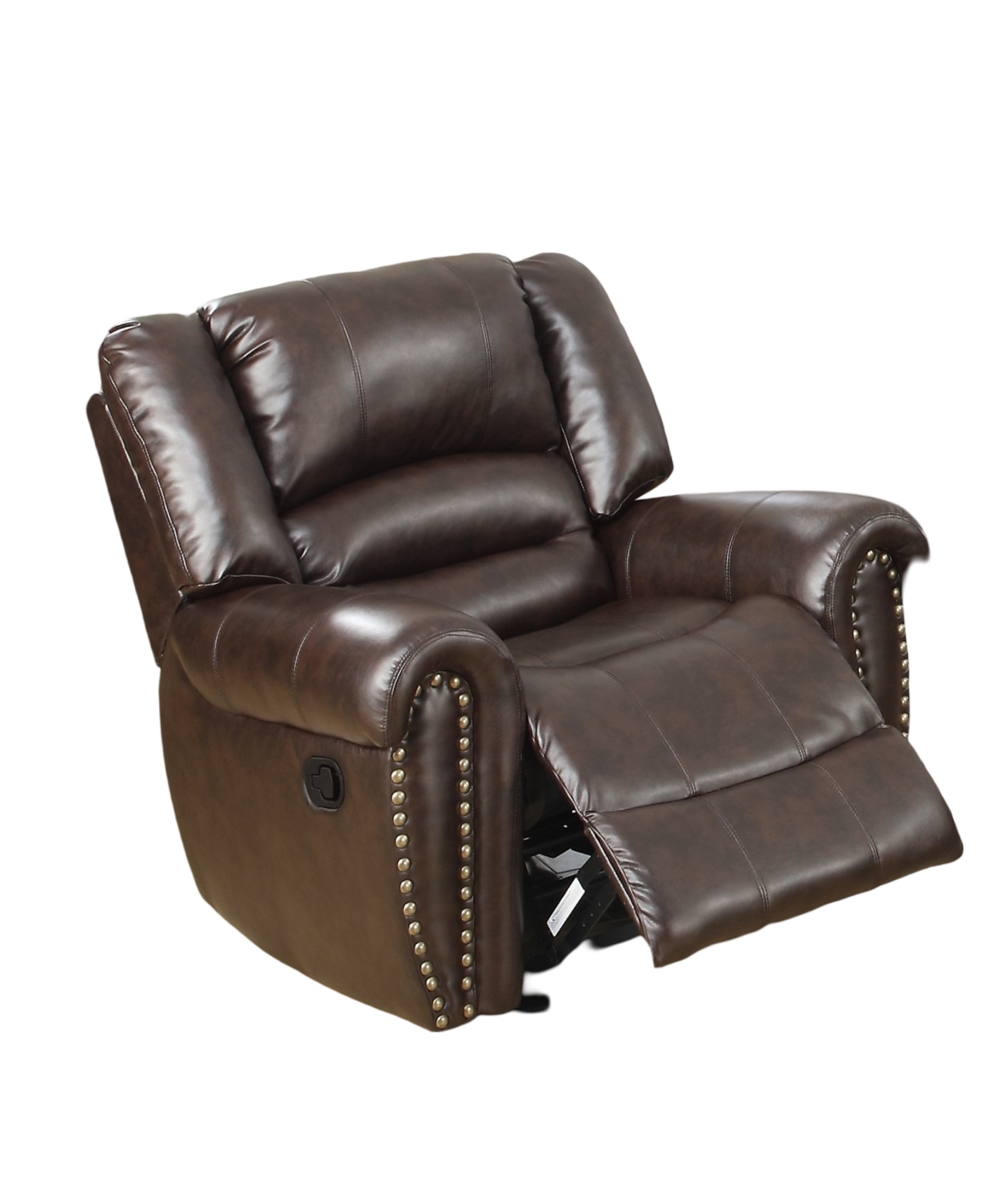 Modern 1pc Manual Motion Recliner Chair Glider Dark Brown Bonded Leather Armrest Cushion Seating Nailhead Living Room Furniture