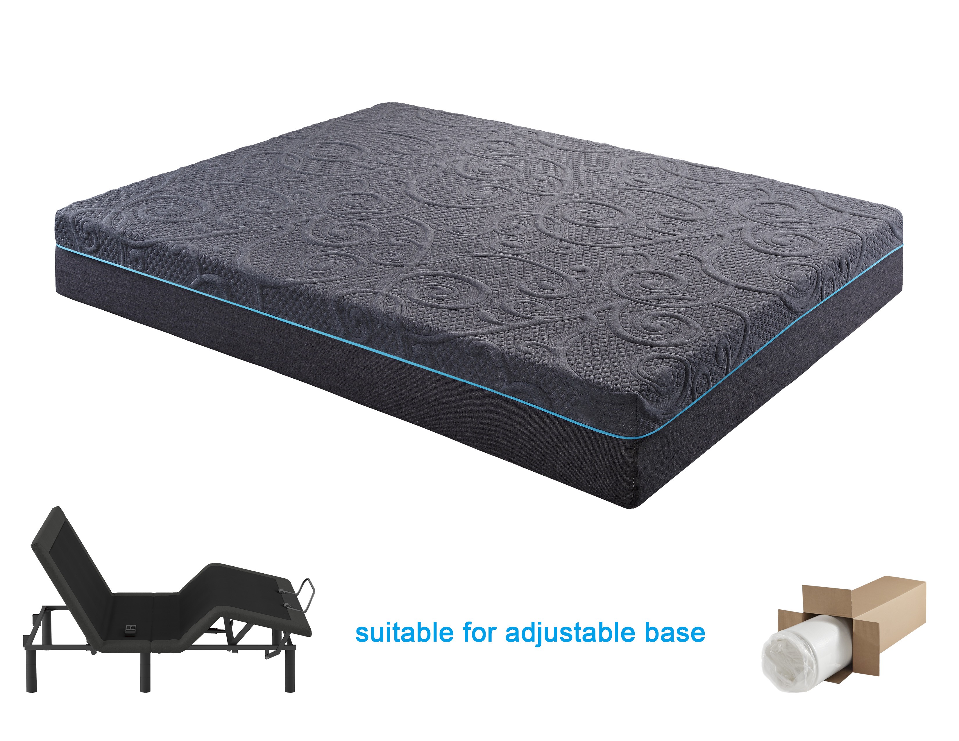 8" Queen Size Bed Mattress Gel-Infused Memory Foam Hybrid Mattress, Dark Gray, Mattress in a Box, Firm Comfort Mattress