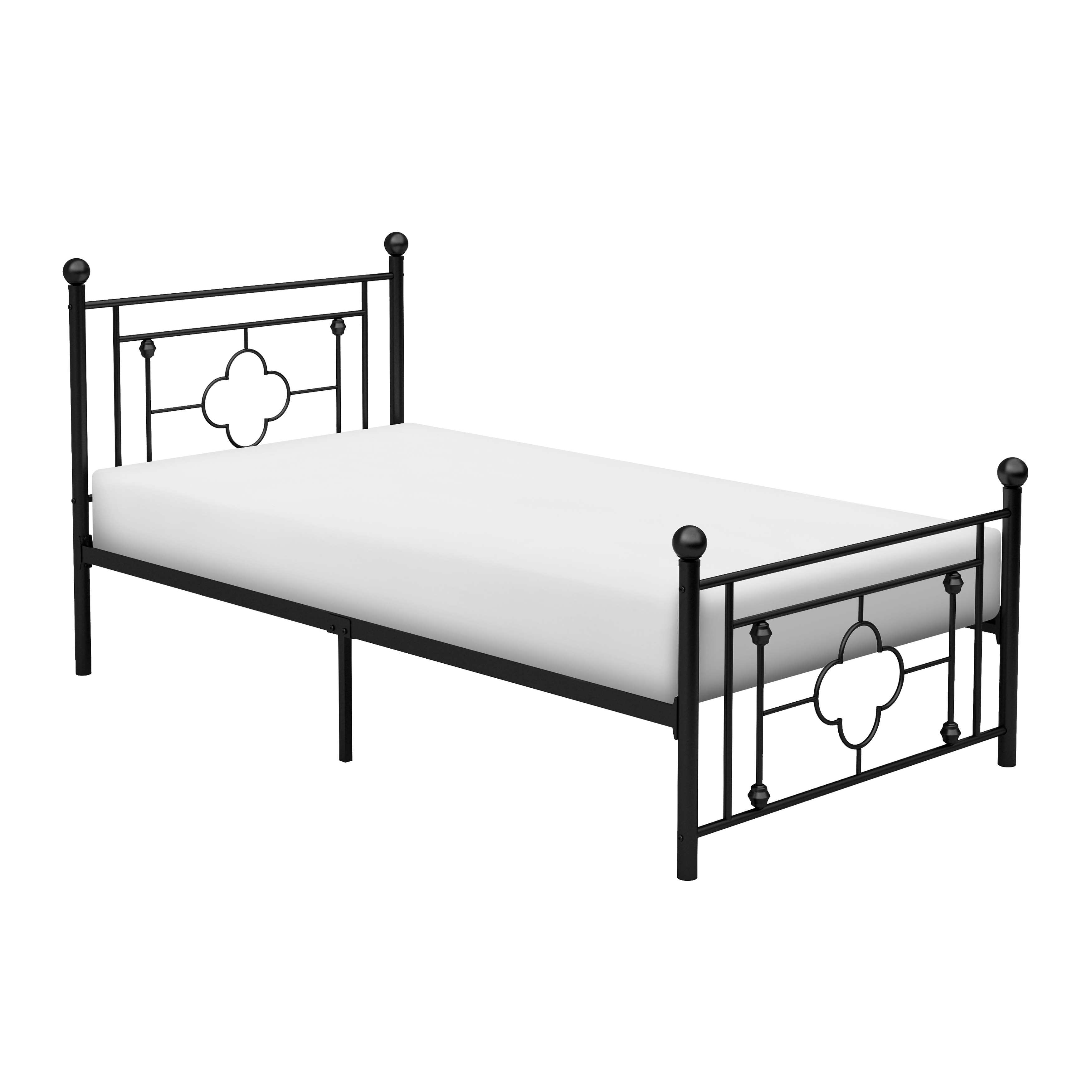 1pc Twin Platform Bed Black Finish Metal Frame Ball Finials Modern Traditional Look