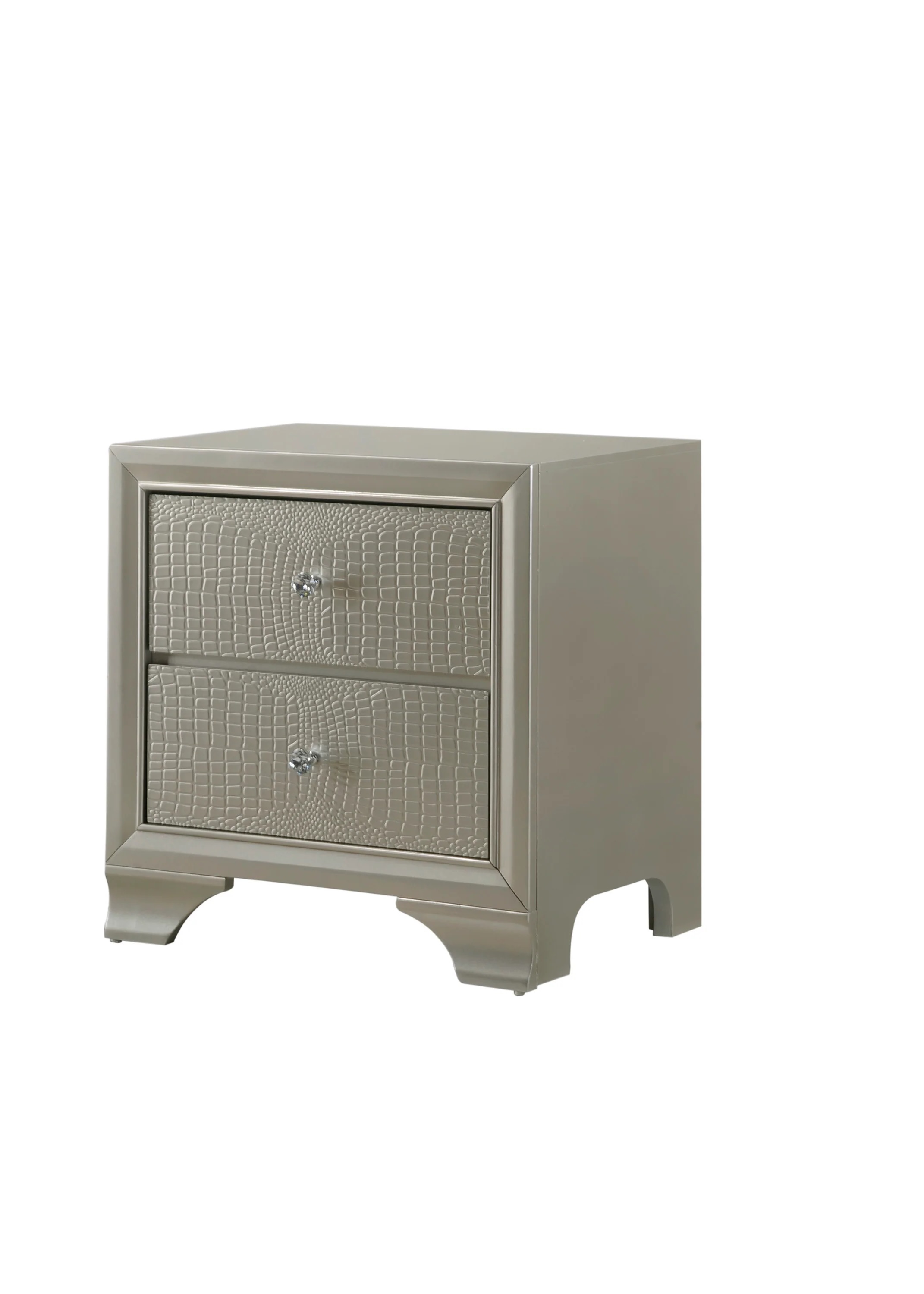 1pc Modern Glam Style Champagne Finish Two Drawer Nightstand Embossed Crocodile Pattern