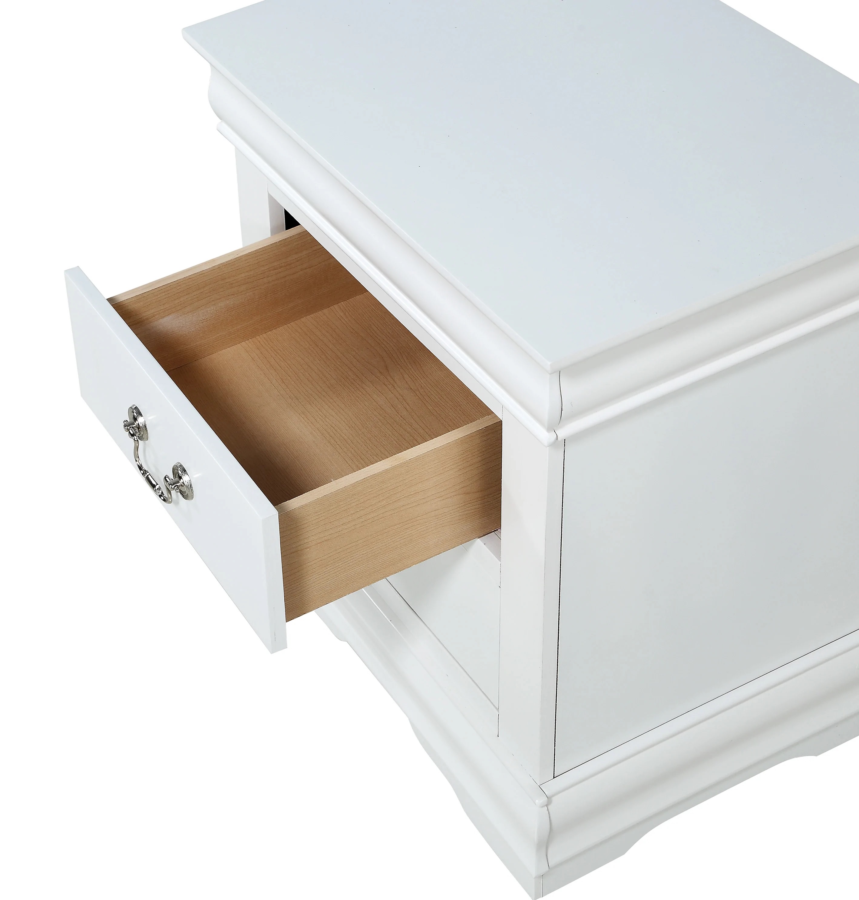 1pc White Finish Two Drawers Louis Philip Nightstand Solid Wood Contemporary & Simple Style