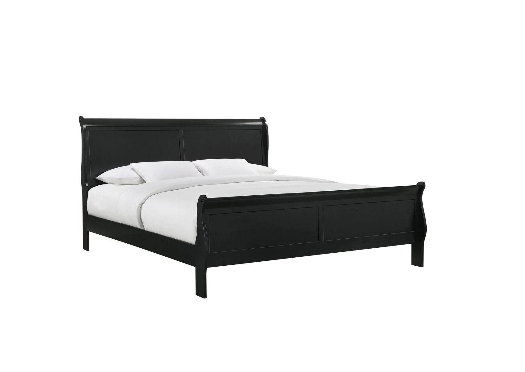 Louis Phillipe Black Finish Queen Size Panel Sleigh Bed Solid Wood Wooden Bedroom Furniture