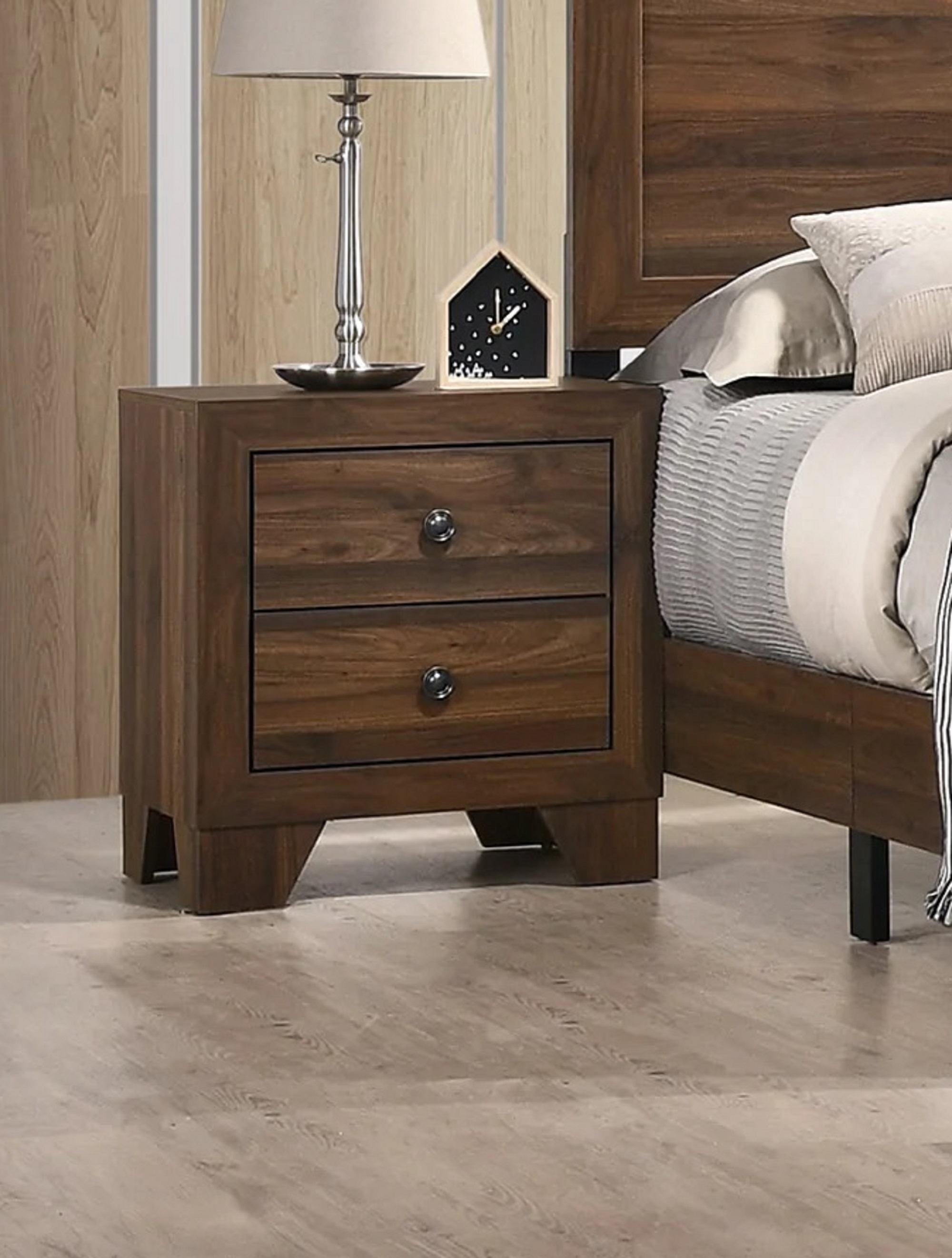 1pc Transitional 2-Drawer Nightstand with Metal Hardware Brown Cherry Finish Bedroom Furniture