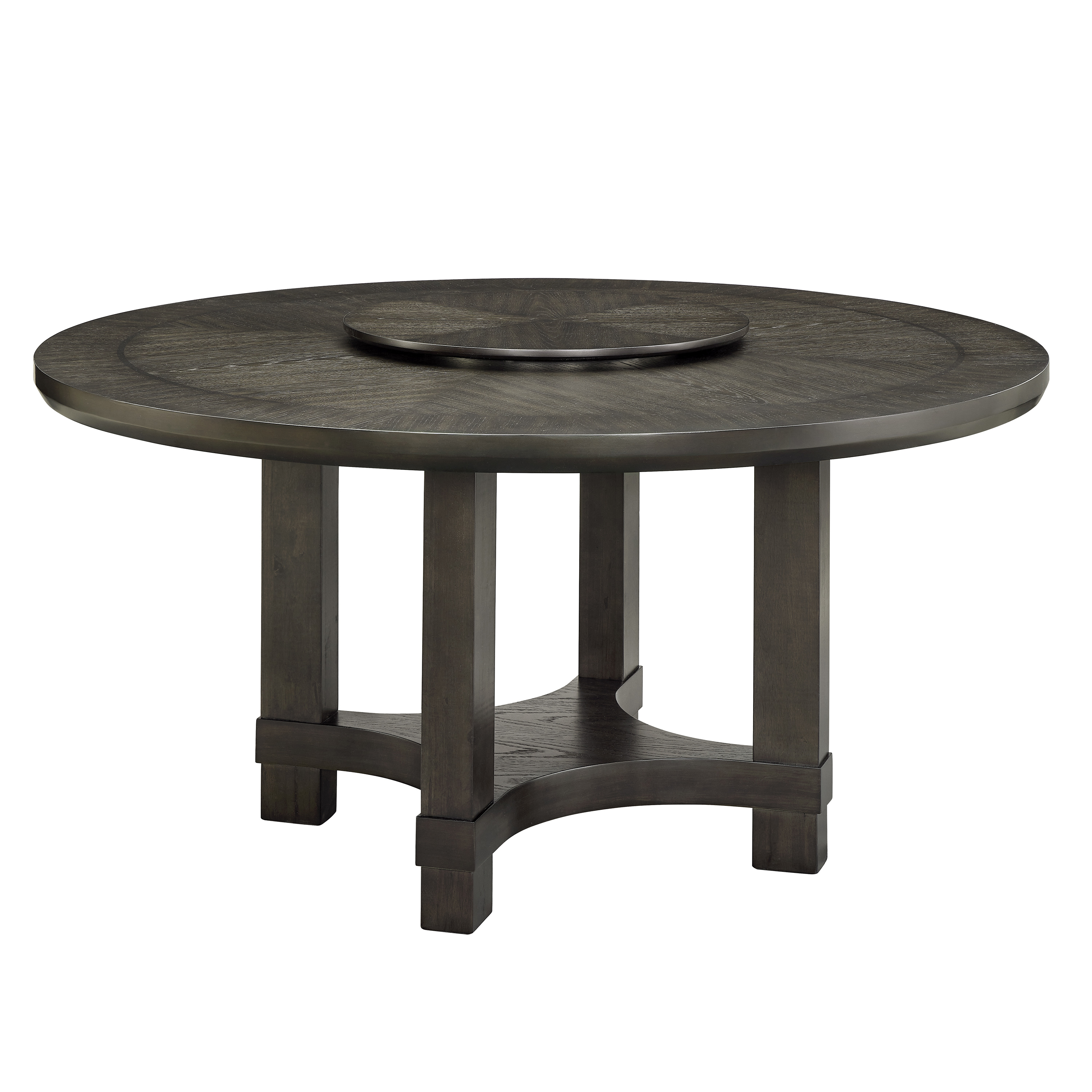 1pc Transitional Round Table with Lazy Susan Dark Brown Finish Single Pedestal Wooden Dining Room Furniture