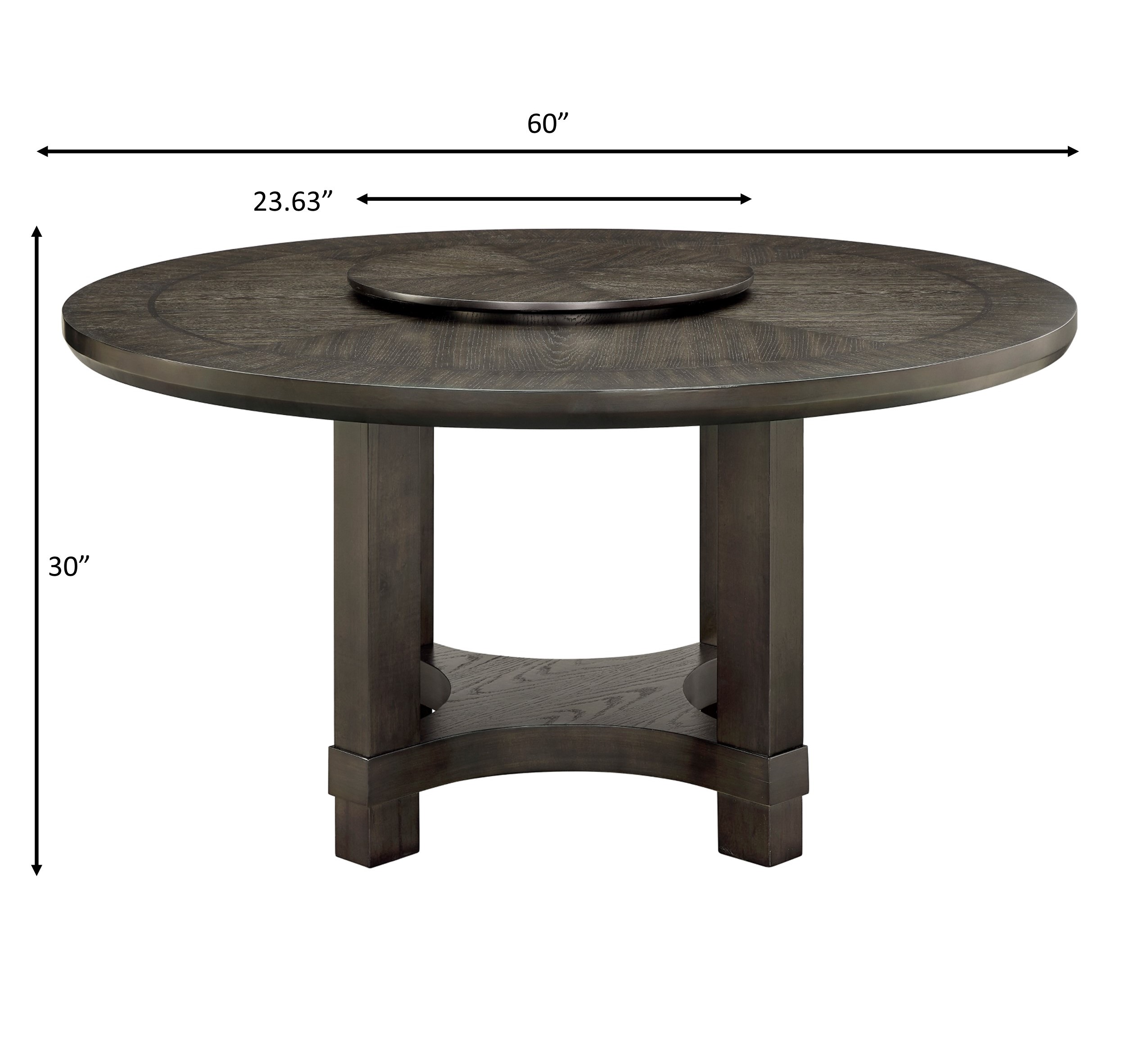 1pc Transitional Round Table with Lazy Susan Dark Brown Finish Single Pedestal Wooden Dining Room Furniture