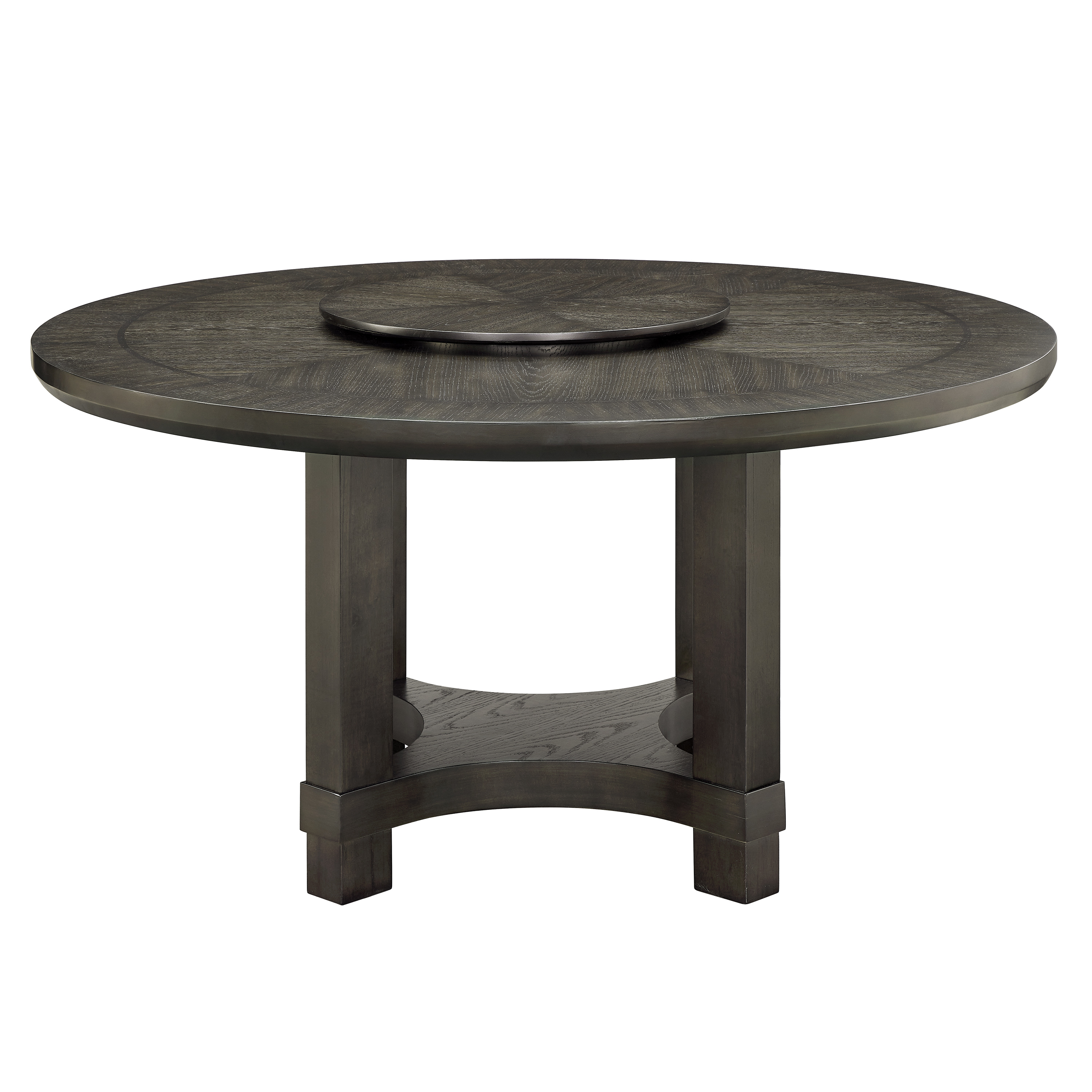 1pc Transitional Round Table with Lazy Susan Dark Brown Finish Single Pedestal Wooden Dining Room Furniture