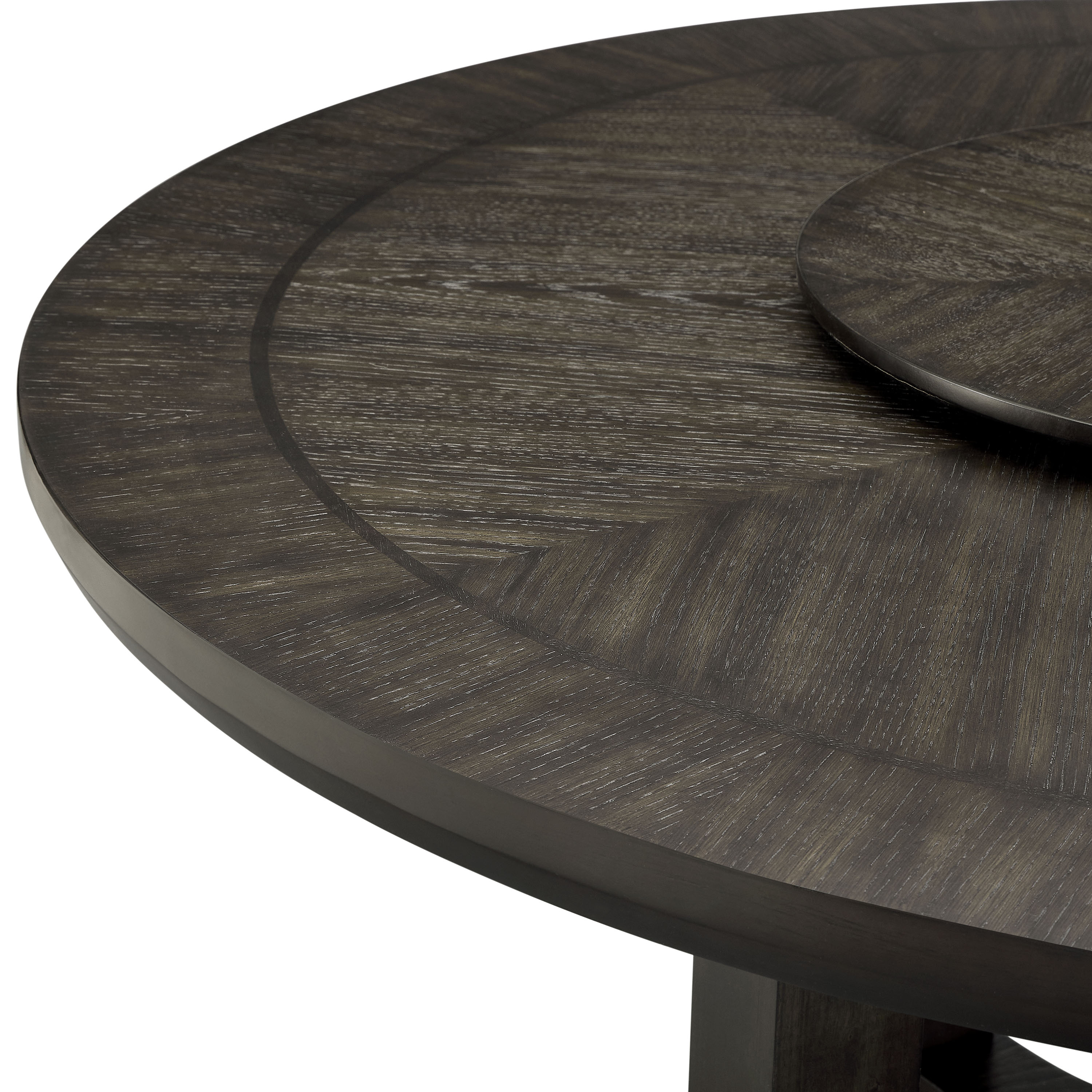 1pc Transitional Round Table with Lazy Susan Dark Brown Finish Single Pedestal Wooden Dining Room Furniture