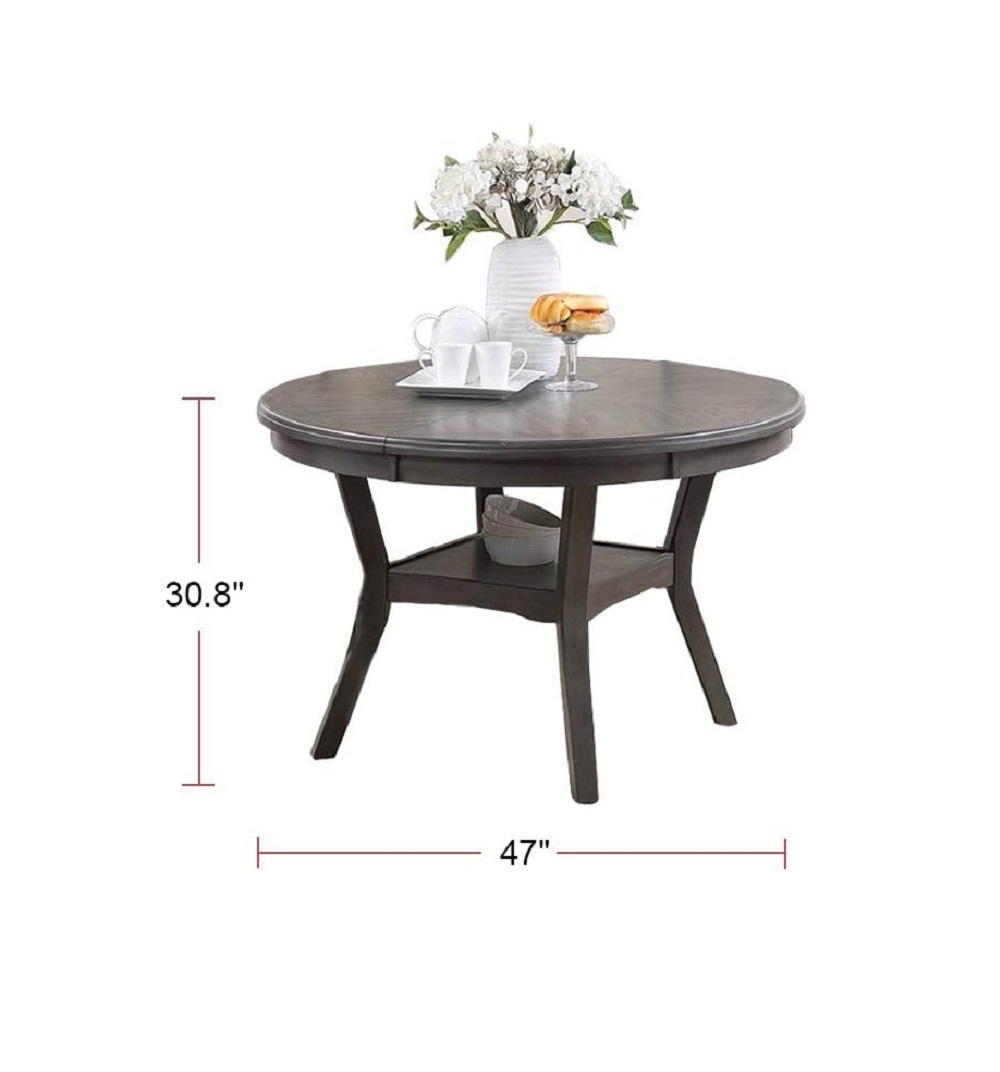 Dining Room Furniture Gray Rubber wood MDF Round Table 1pc Table w Shelve