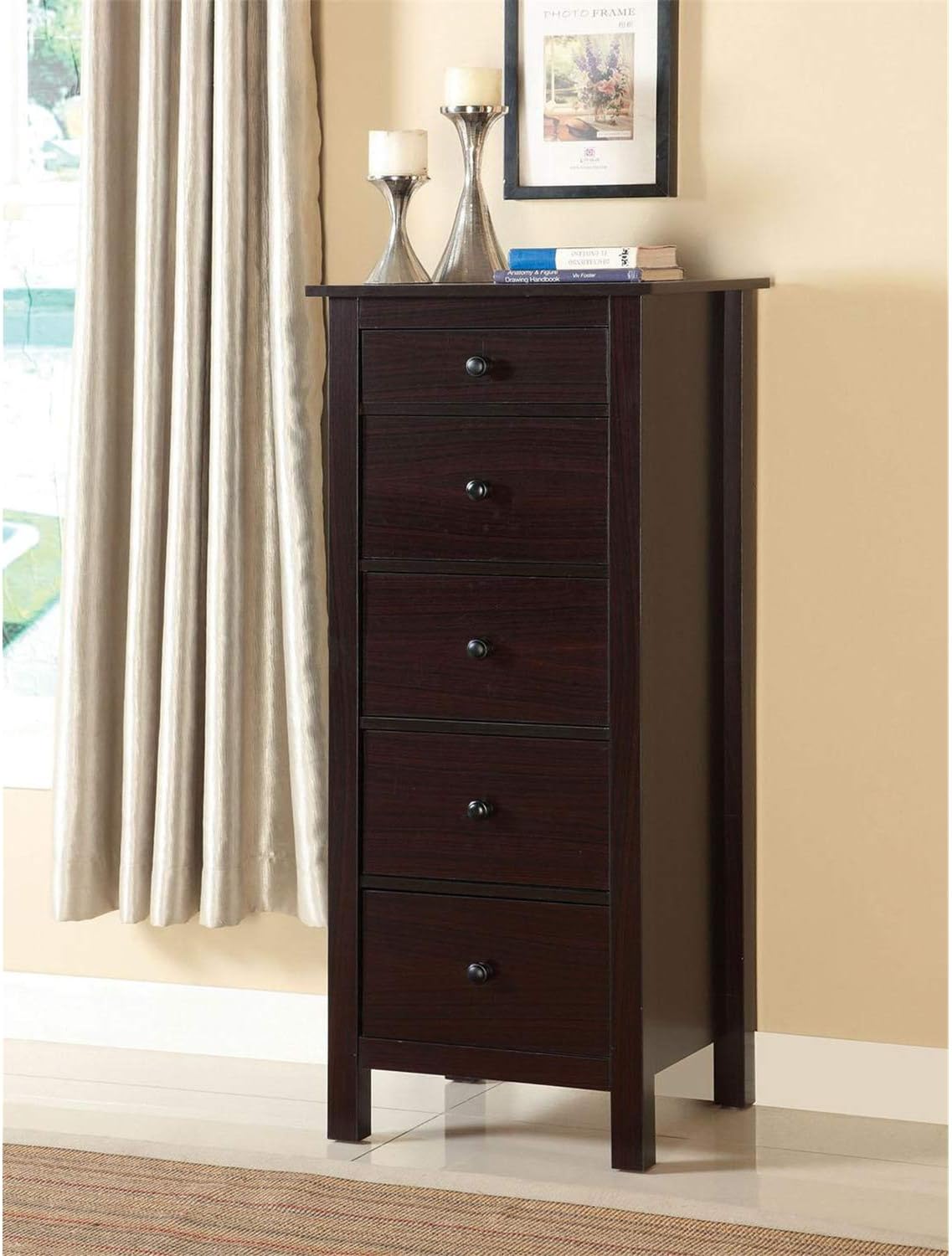 Transitional Espresso Compact Design 5-Drawer Chest Bedroom / Small Living Space Chest of drawers