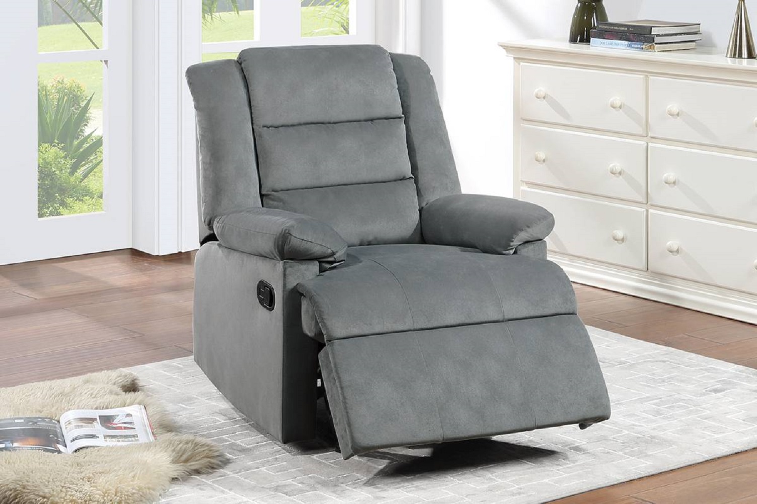 Contemporary Dark Gray Color Velvet Fabric Recliner Motion Recliner Chair 1pc Couch Manual Motion Plush Armrest Living Room Furniture