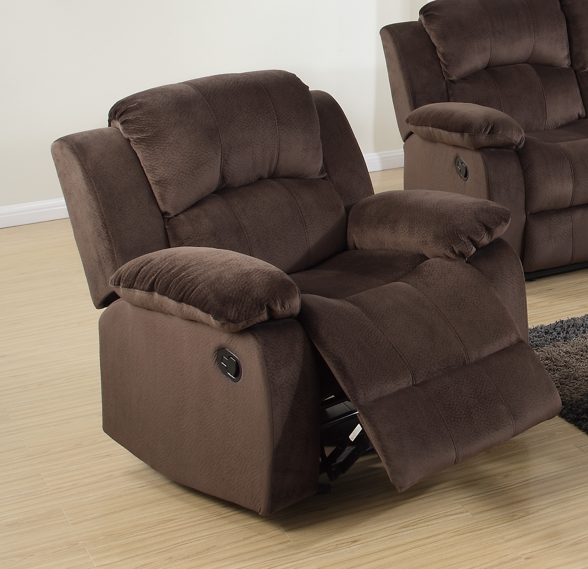 Motion Recliner Chair 1pc Rocker Recliner Couch Living Room Furniture Chocolate Padded Suede Metal Reclining