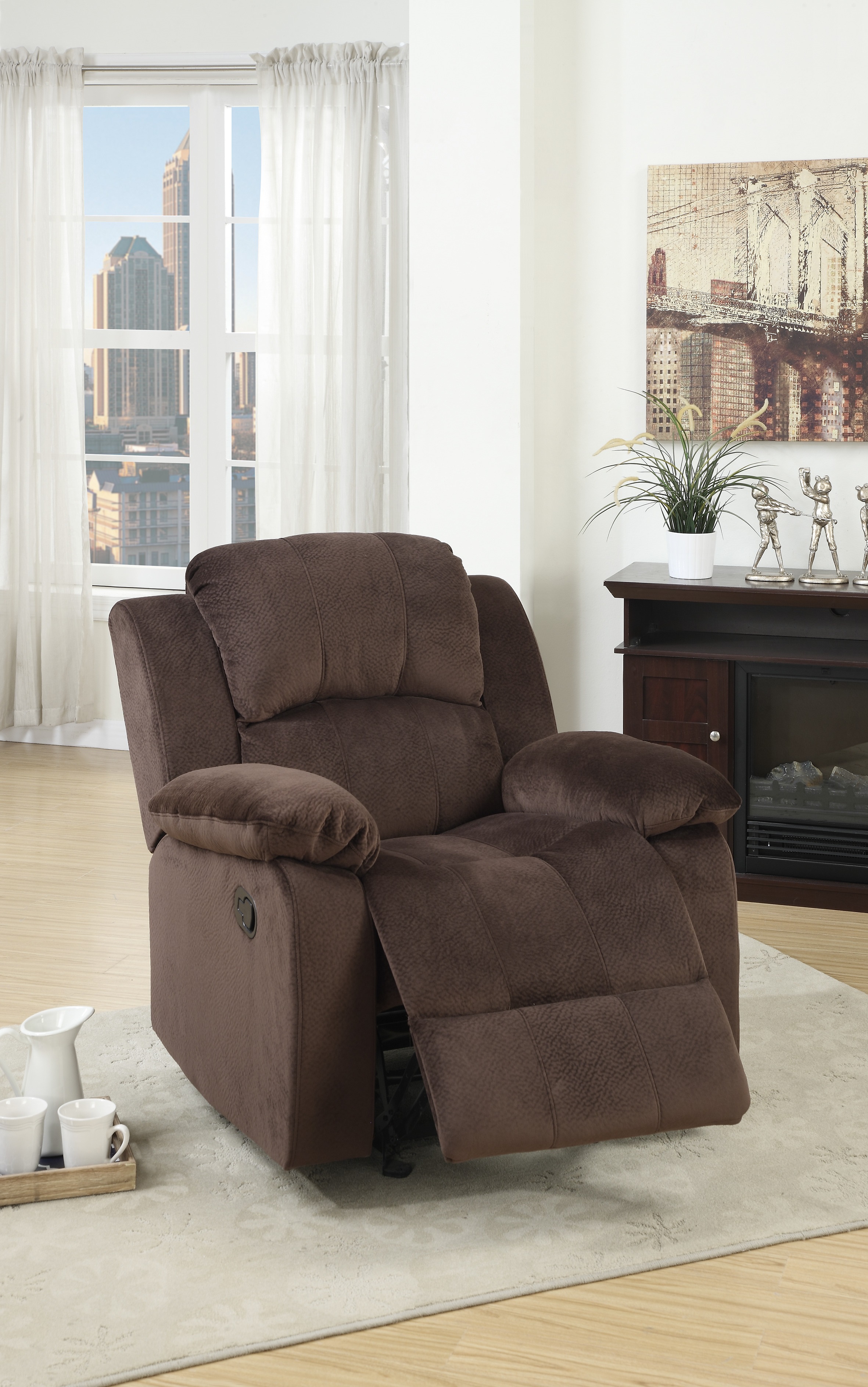 Motion Recliner Chair 1pc Rocker Recliner Couch Living Room Furniture Chocolate Padded Suede Metal Reclining