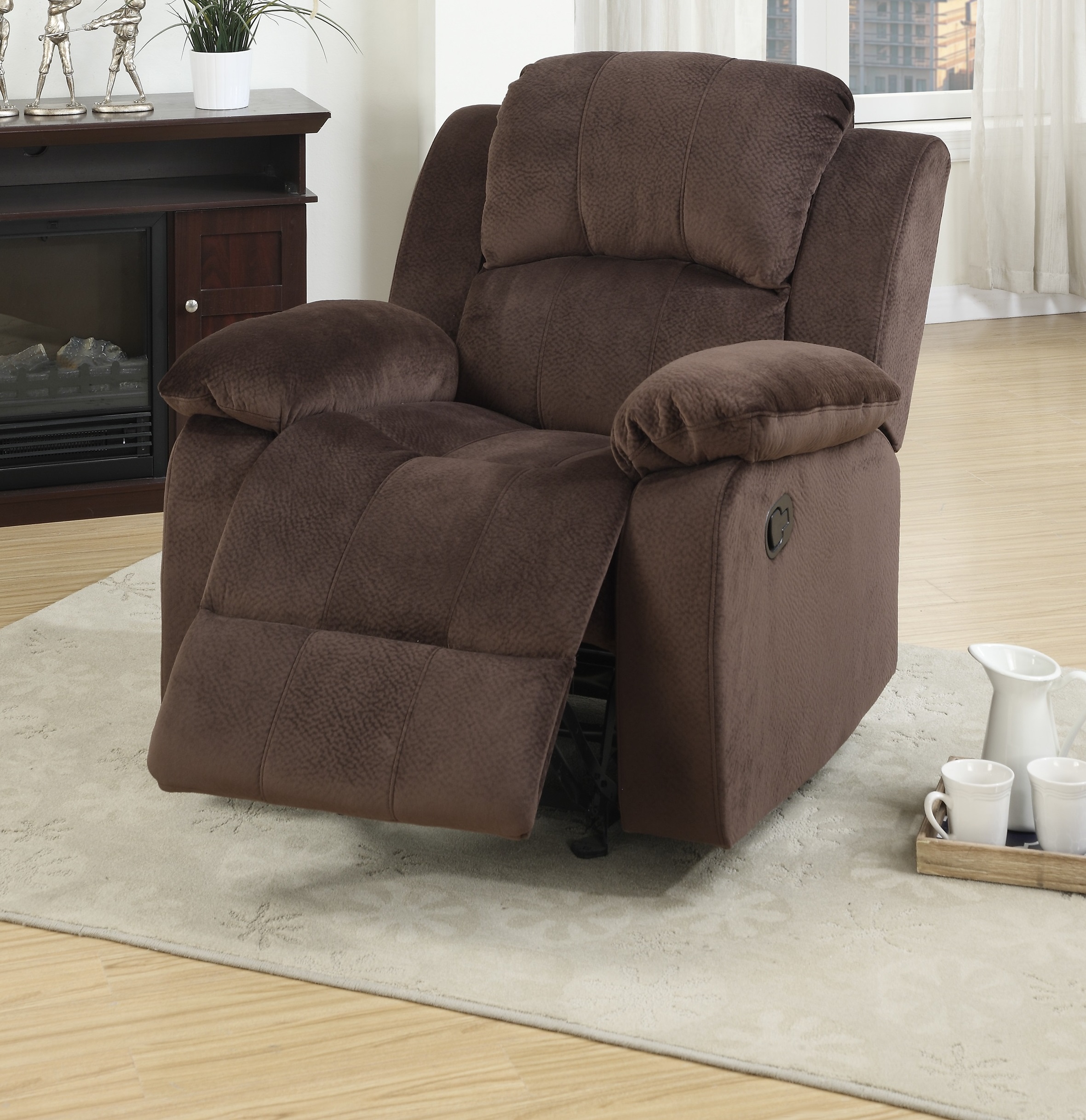 Motion Recliner Chair 1pc Rocker Recliner Couch Living Room Furniture Chocolate Padded Suede Metal Reclining