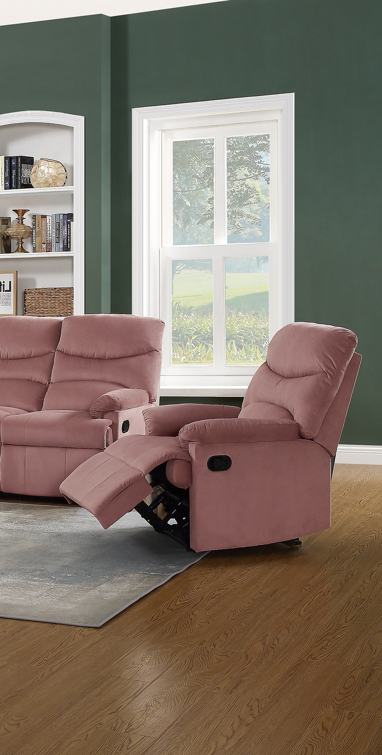 Luxurious Velvet Blush Pink Color 1pc Motion Recliner Chair Couch Manual Motion Plush Armrest Living Room Furniture Chair