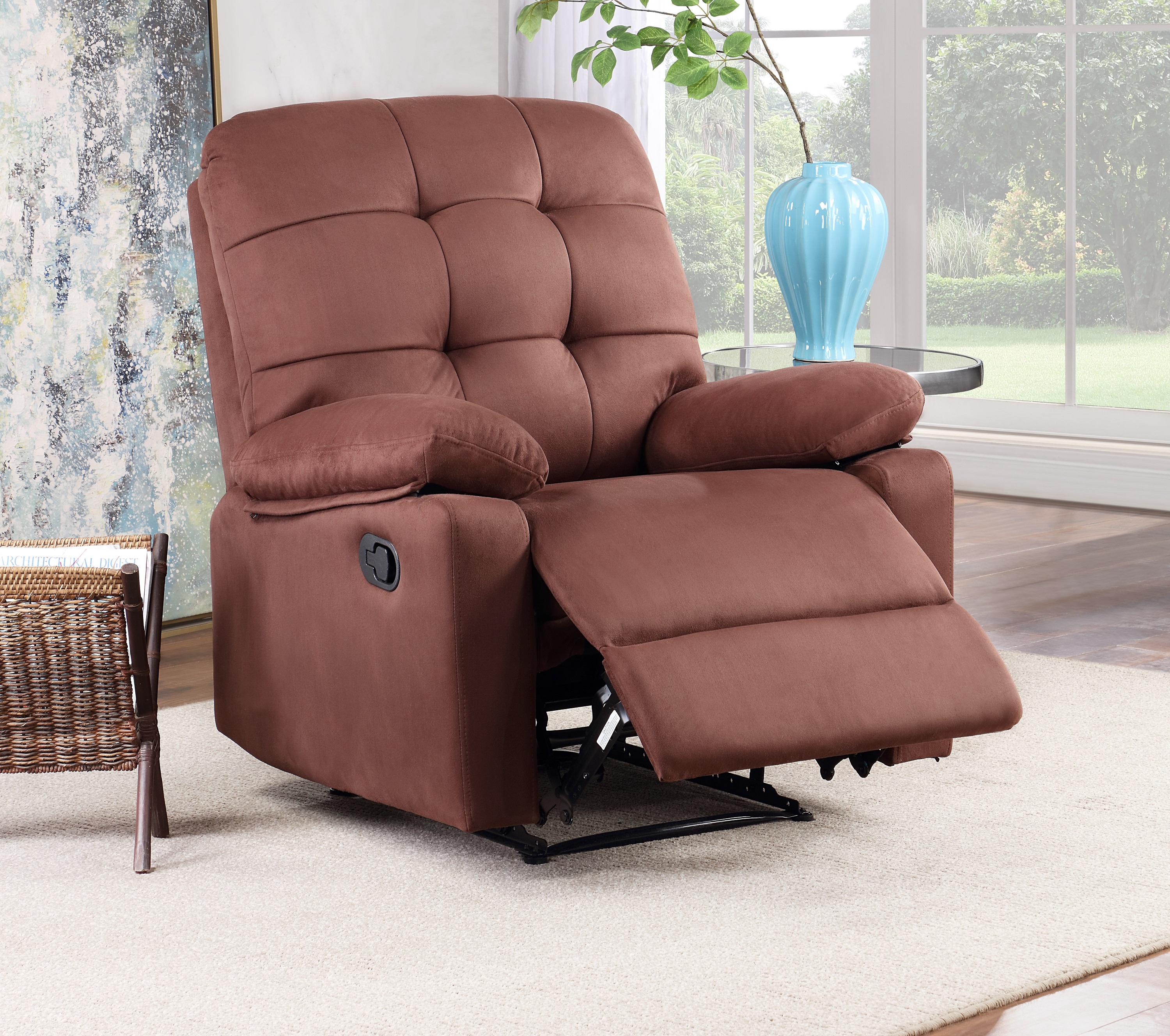 Contemporary Chocolate Color Plush Microfiber Motion Recliner Chair 1pc Couch Manual Motion Plush Armrest Tufted Back Living Room Furniture