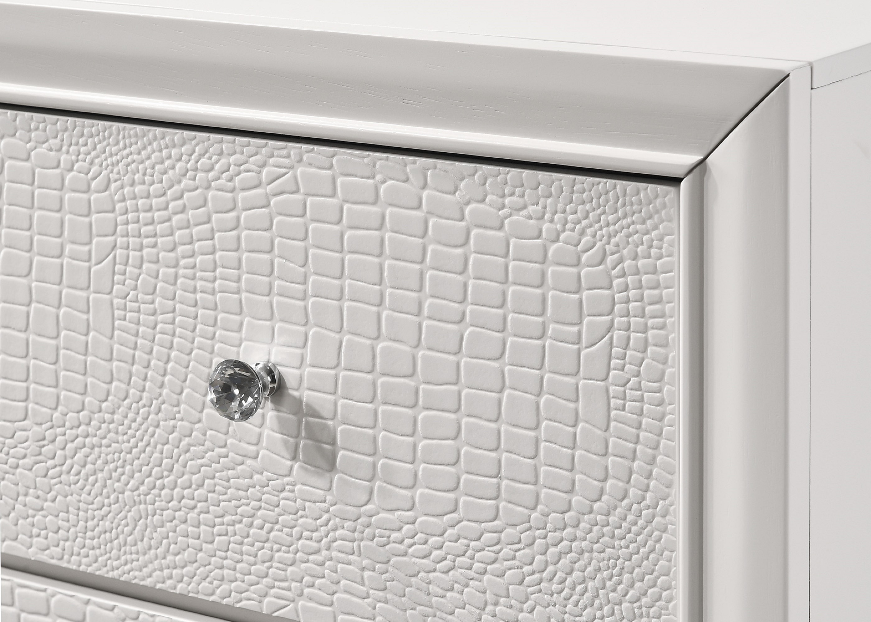 1pc Modern Glam Style Crisp White Finish Two Drawer Nightstand Embossed Crocodile Pattern