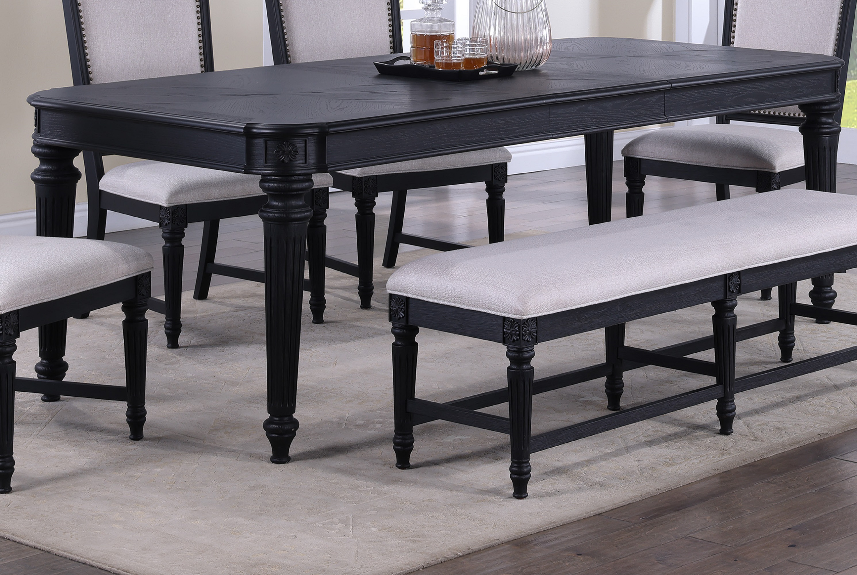 Traditional 1pc Dining Table Dark Brown Finish 18" Extension Leaf Beautiful Carved Legs Formal Dining Room Furniture