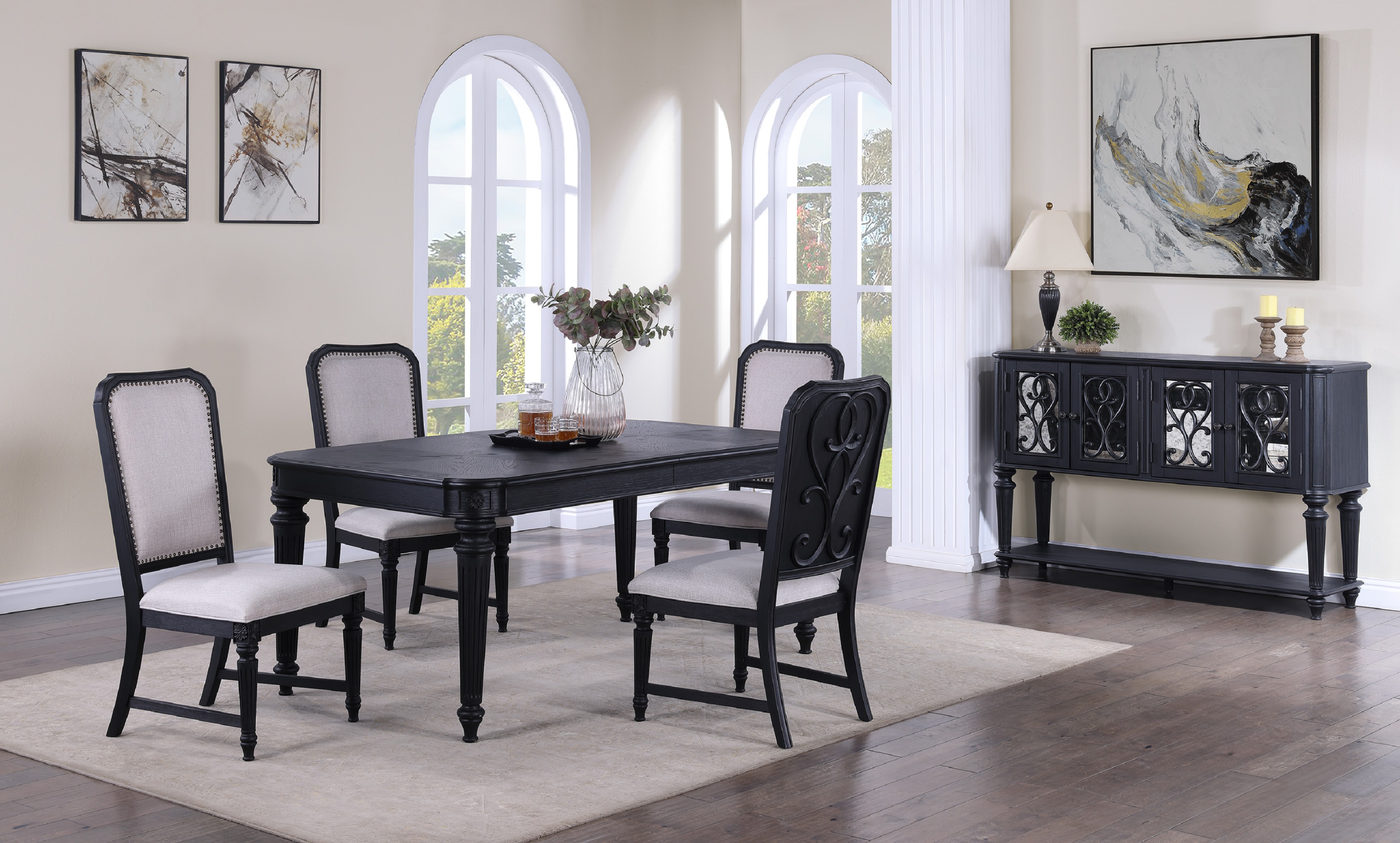 Formal Traditional 5pc Dining Room Se Dark Brown Finish 18" Extension Leaf Table Tufted Upholstered Chairs Beautiful Carved Legs Dining Room Furniture